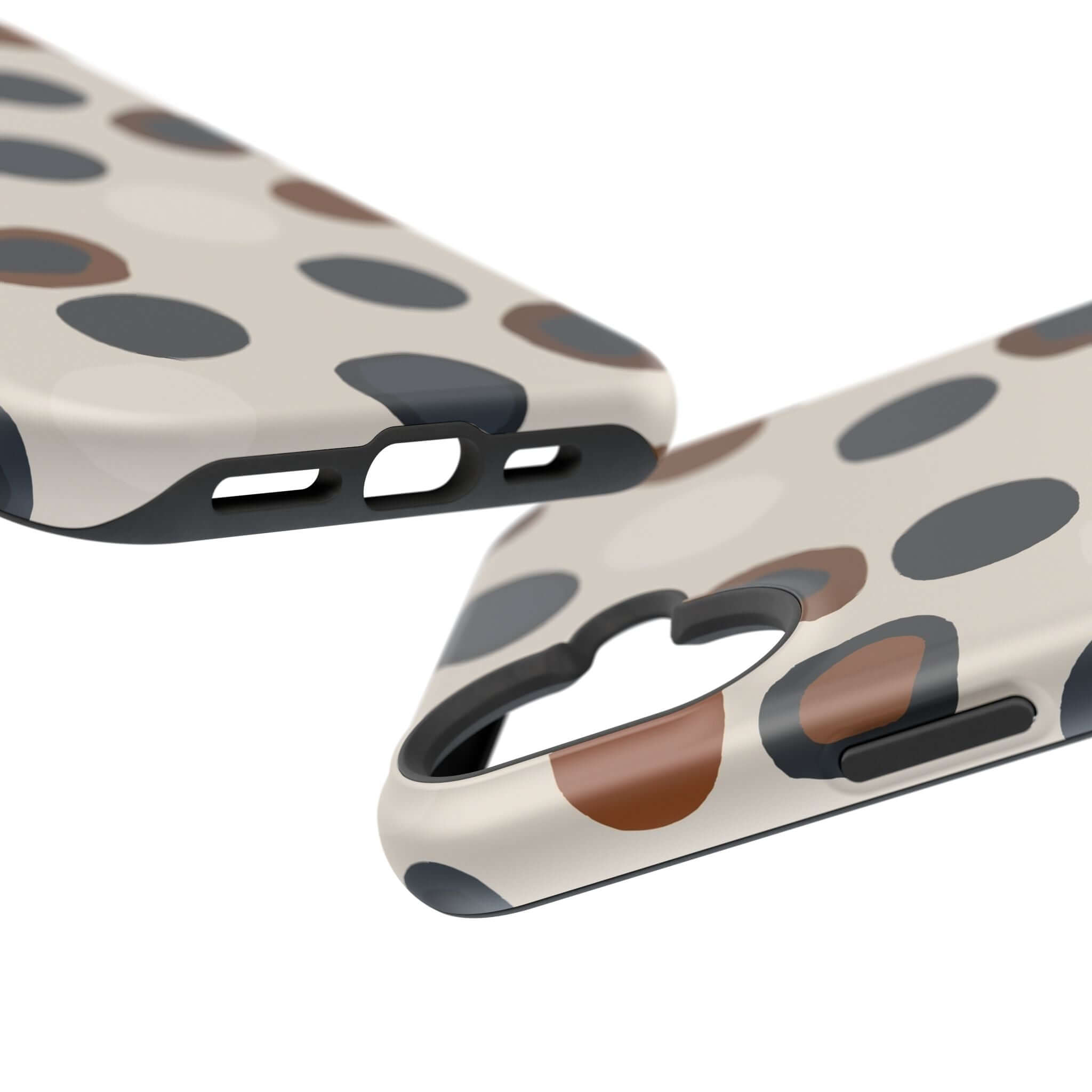 Modern Spots Case with brown and black abstract design, colorful MagSafe iPhone case for chic, fashion-forward protection.