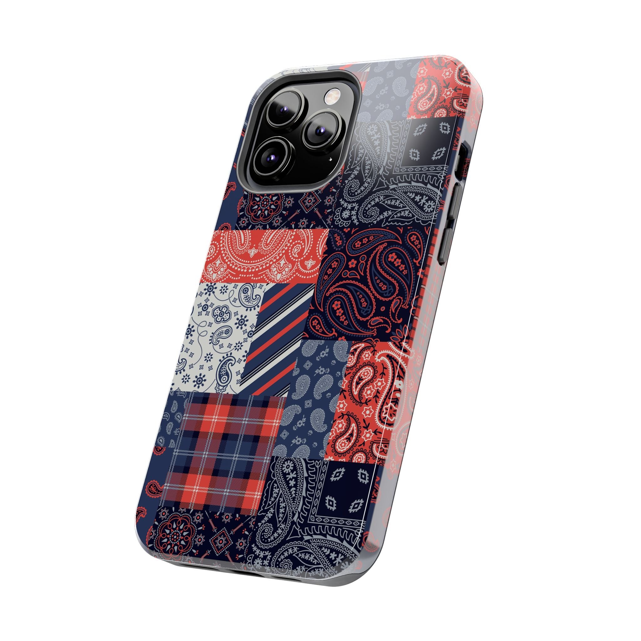 Boho Bandit Bandana Patchwork iPhone 14 Pro Case with playful patchwork design for fashion-forward, cute and bookish phone case needs