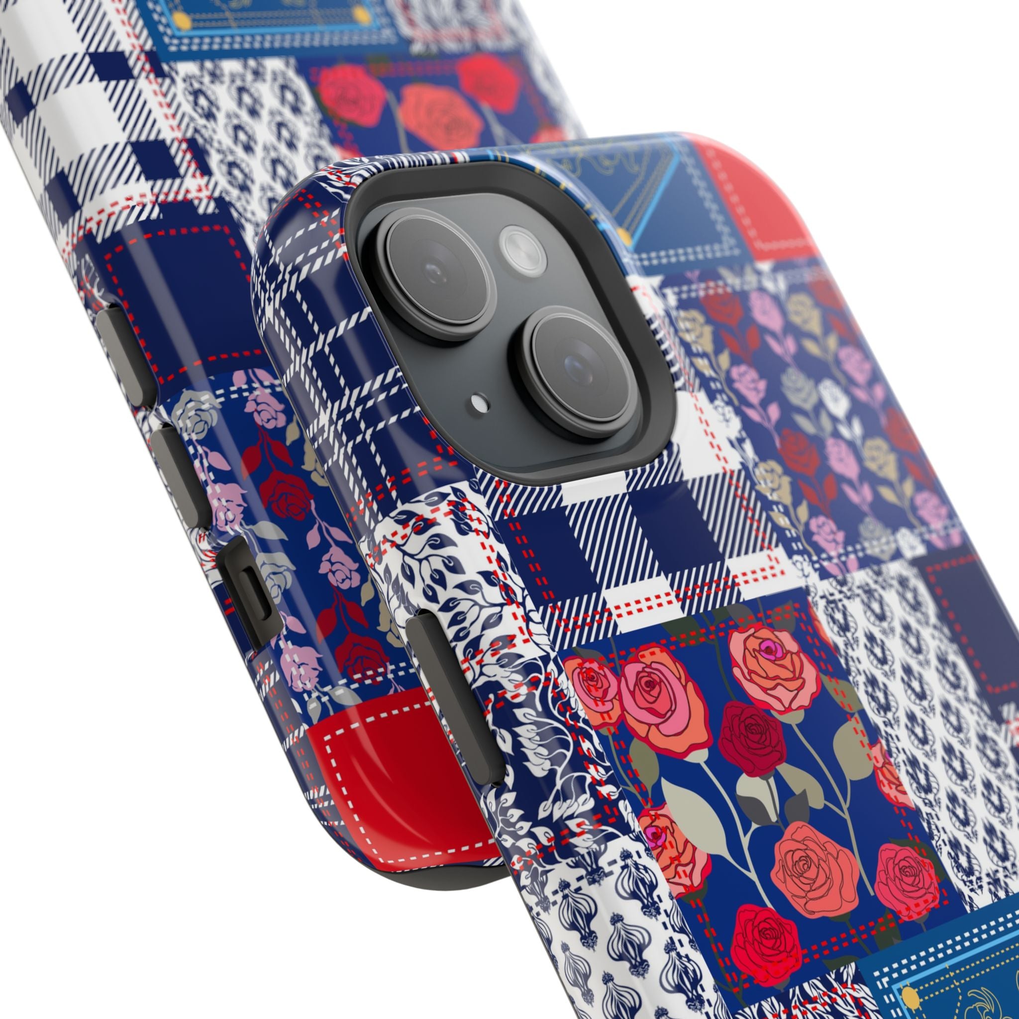 Crimson Bloom | Blue Patchwork Case