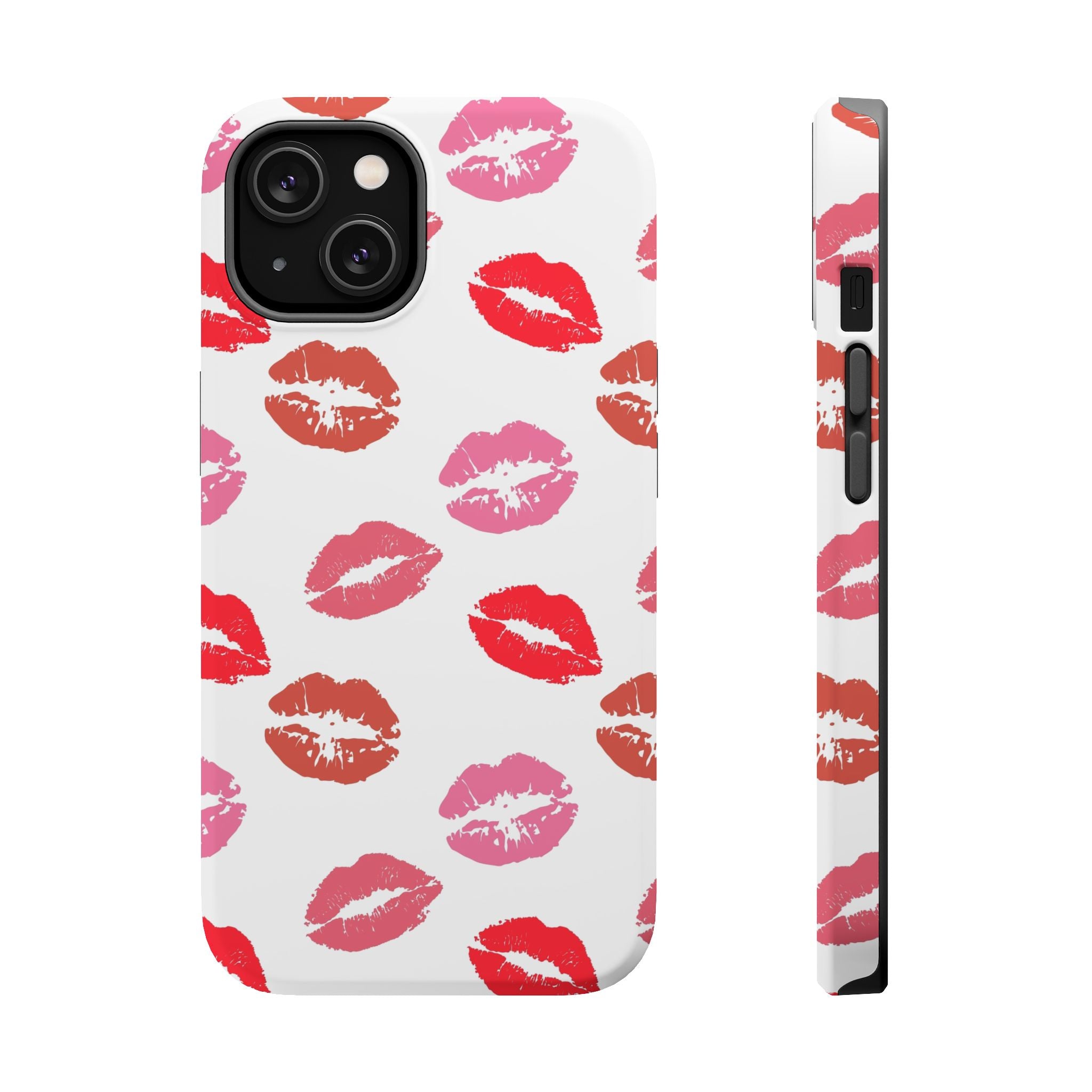 Cute phone case with red and pink kiss print, protective iPhone cover, fun and flirty design, perfect to show off your style.