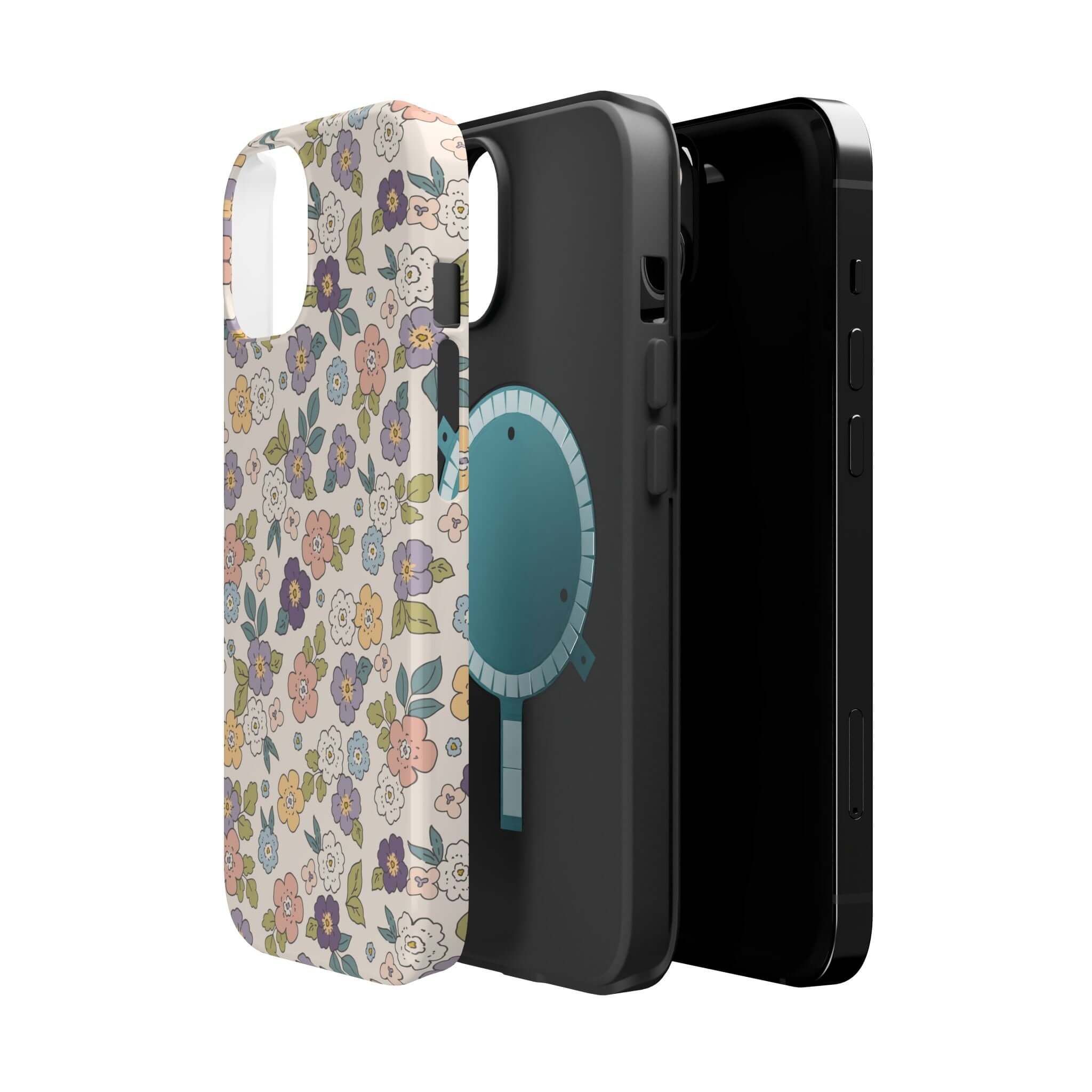 Colorful Ditsy Daisies iPhone case showcasing floral design and MagSafe compatibility for stylish phone protection.