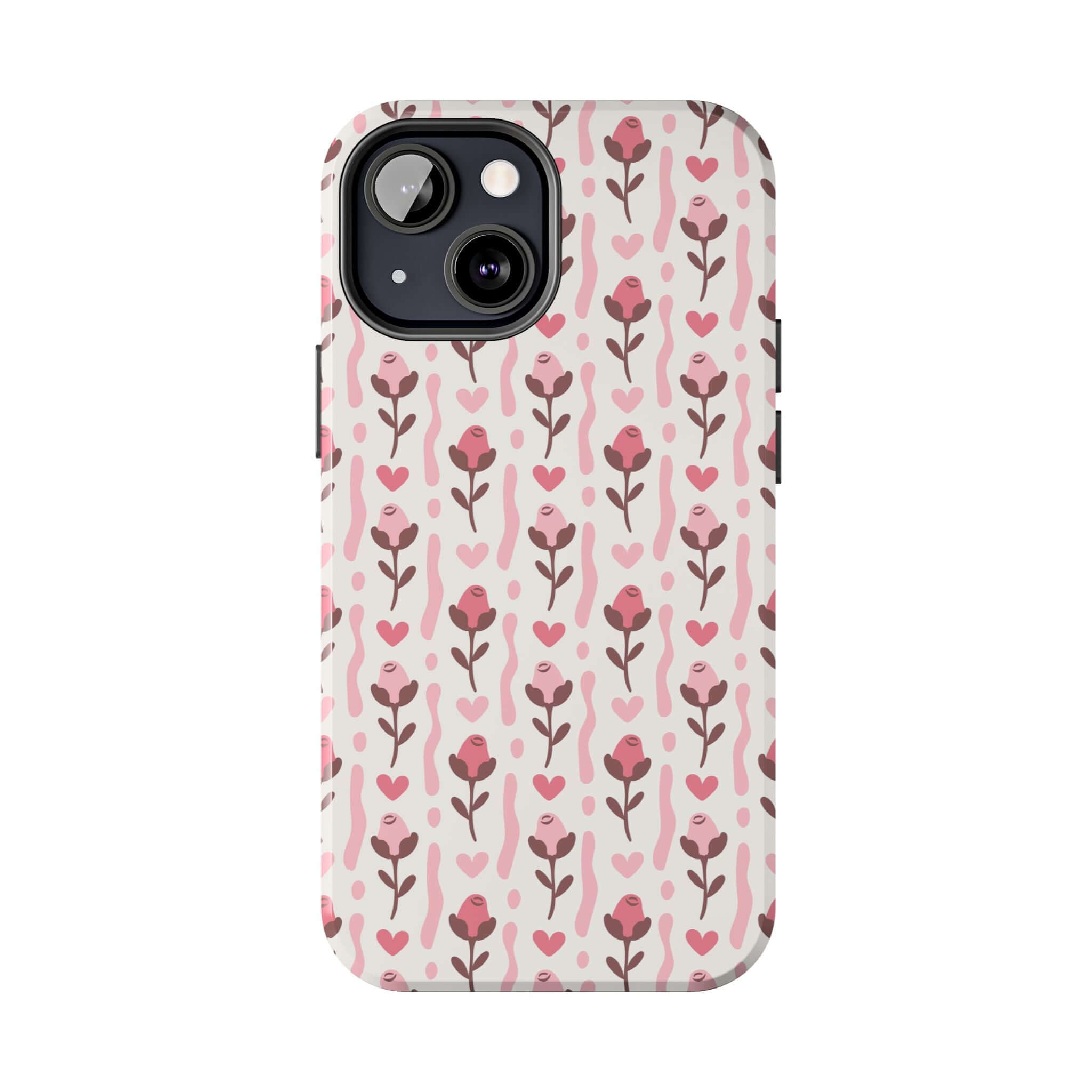 Blushing Blooms Red Rose phone case with charming coquette design, pretty red roses, perfect for cute custom iPhone cover. Free Shipping.