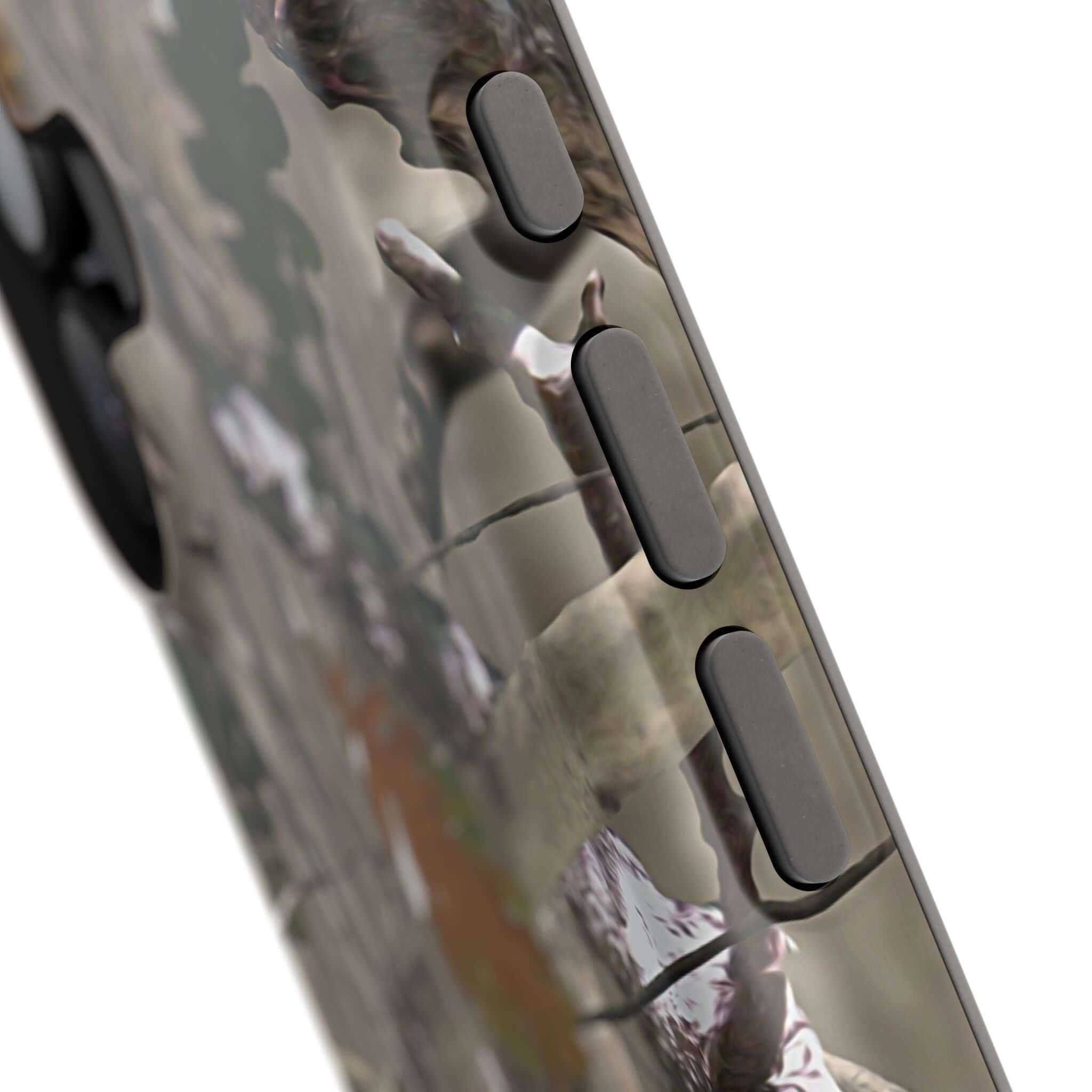 Stylish forest camo MagSafe phone case, perfect for modern style lovers and iPhone users seeking a cute animal print design.