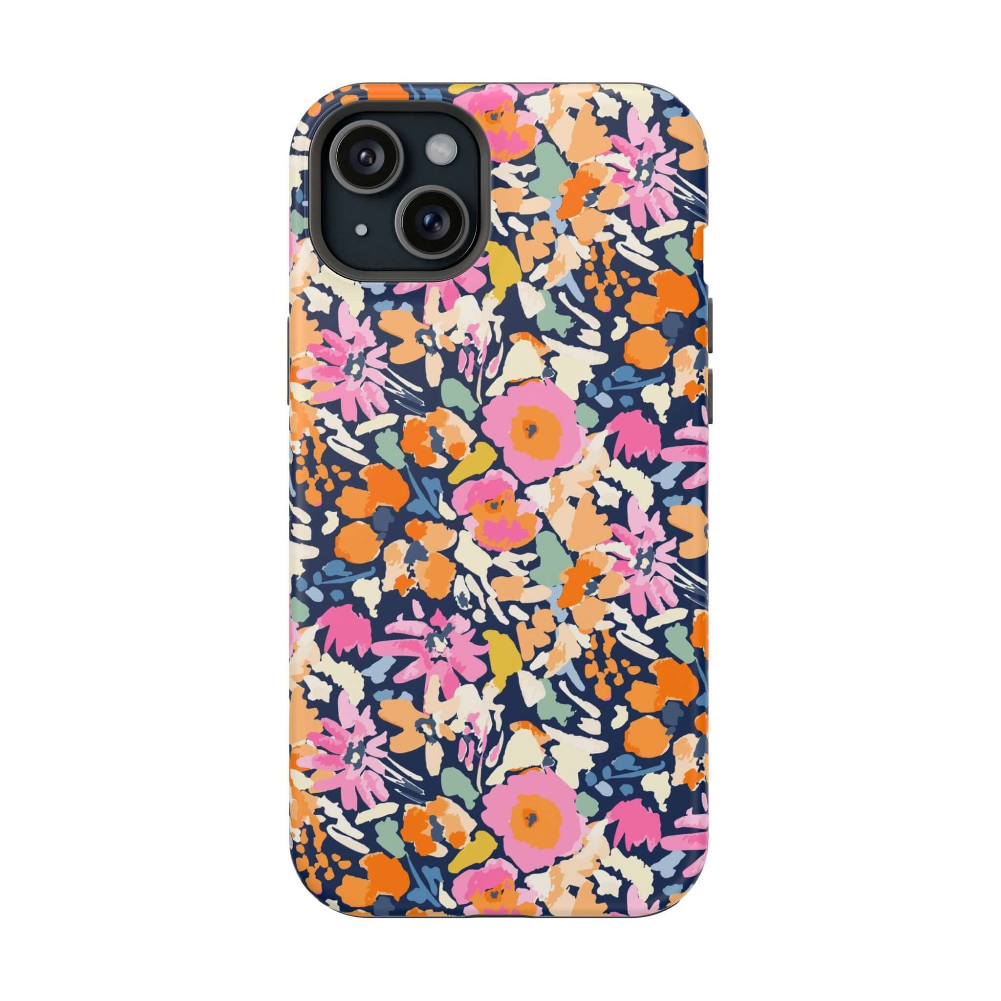 Botanic Burst colorful floral MagSafe iPhone 16 case with cute protective design