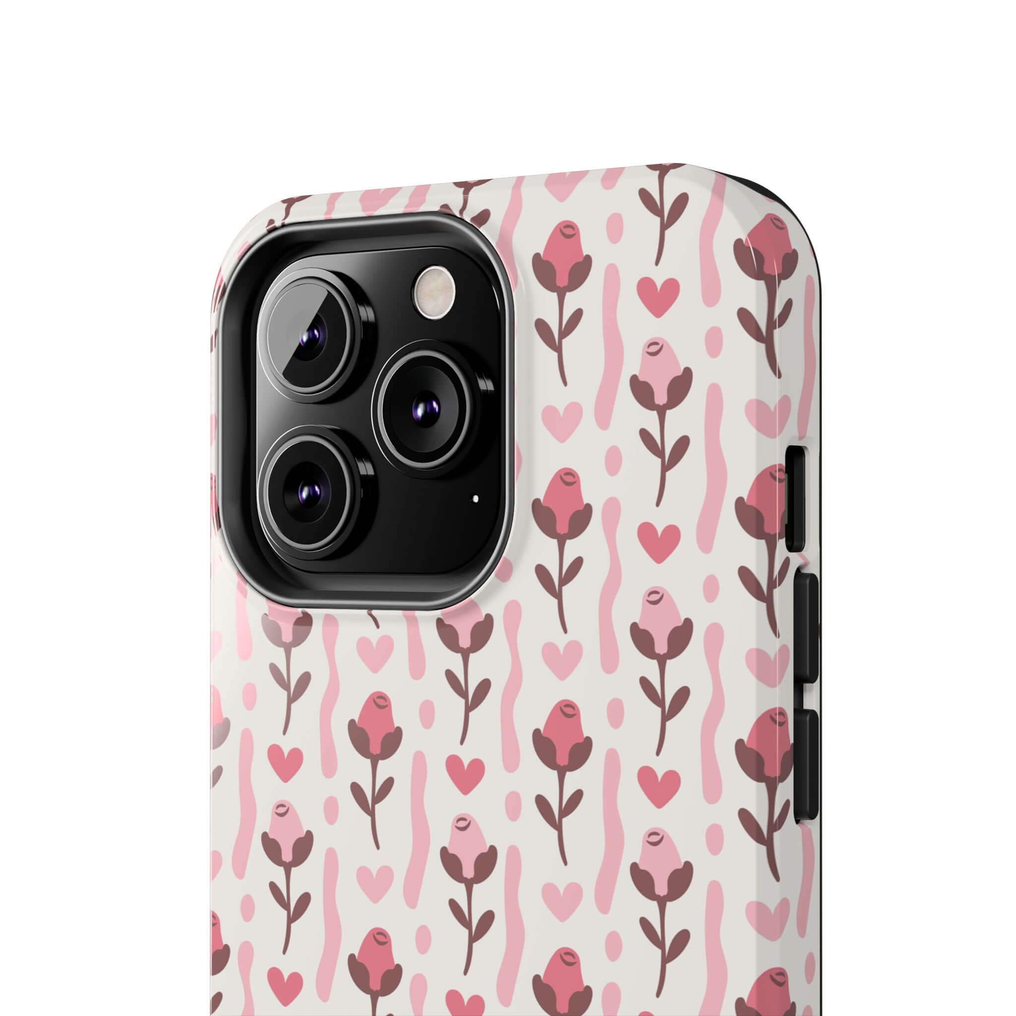 Cute iPhone case with red rose design and heart patterns, free shipping, custom phone case, phone cover for iPhone.