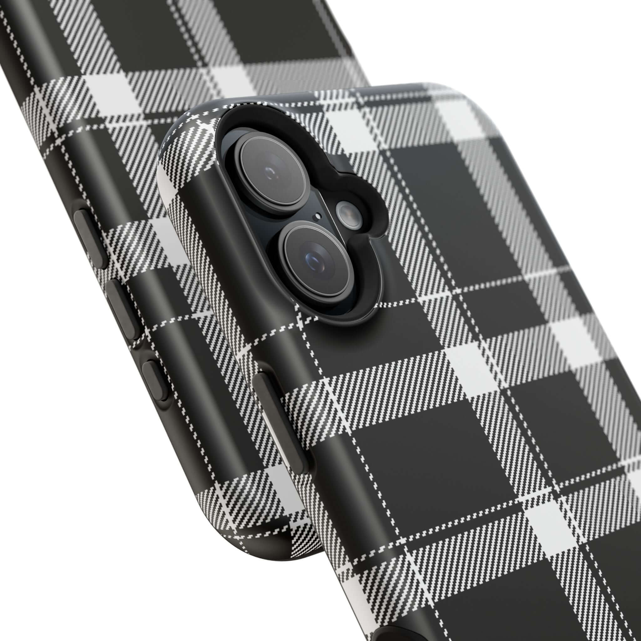 Stylish black plaid phone case for Apple iPhone, combining fashion and protection in a cute design.