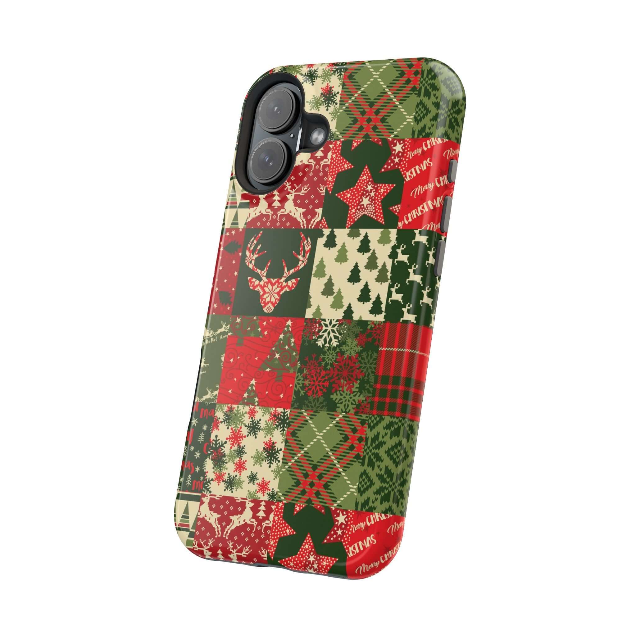 Festive Cozy Quiltmas MagSafe case with Christmas patterns, perfect holiday and Xmas phone cover with secure MagSafe feature.