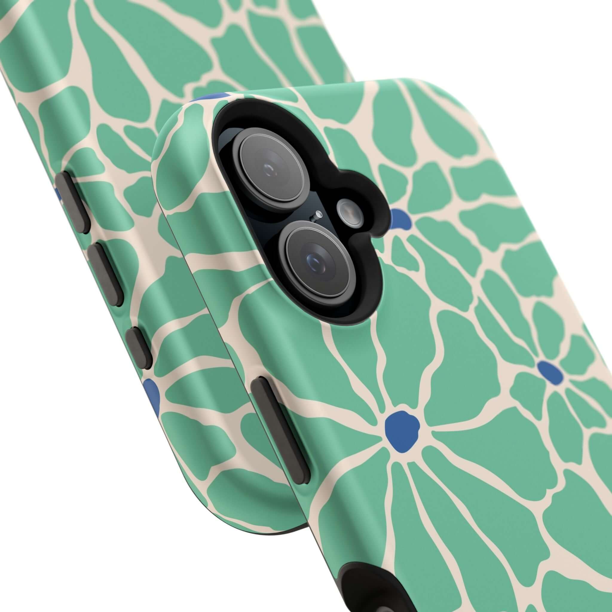 Cute Retro Floral iPhone case with tropical green design and MagSafe compatibility for stylish protection.