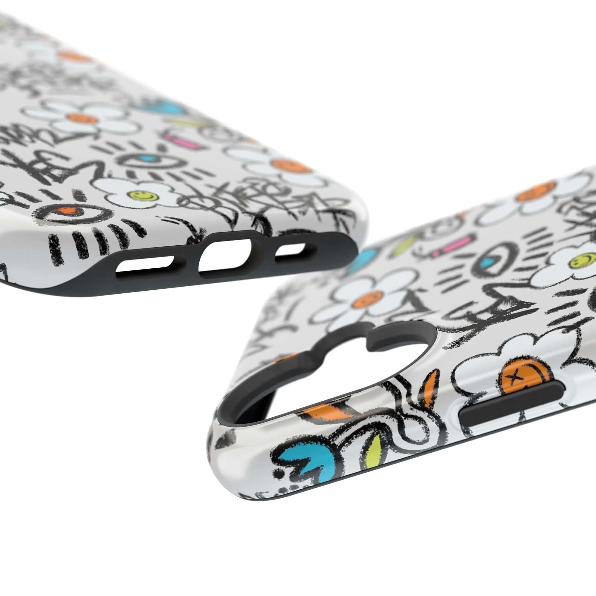 Colorful floral graffiti phone case designed for iPhone, showcasing a cute and vibrant style ready to make a statement.