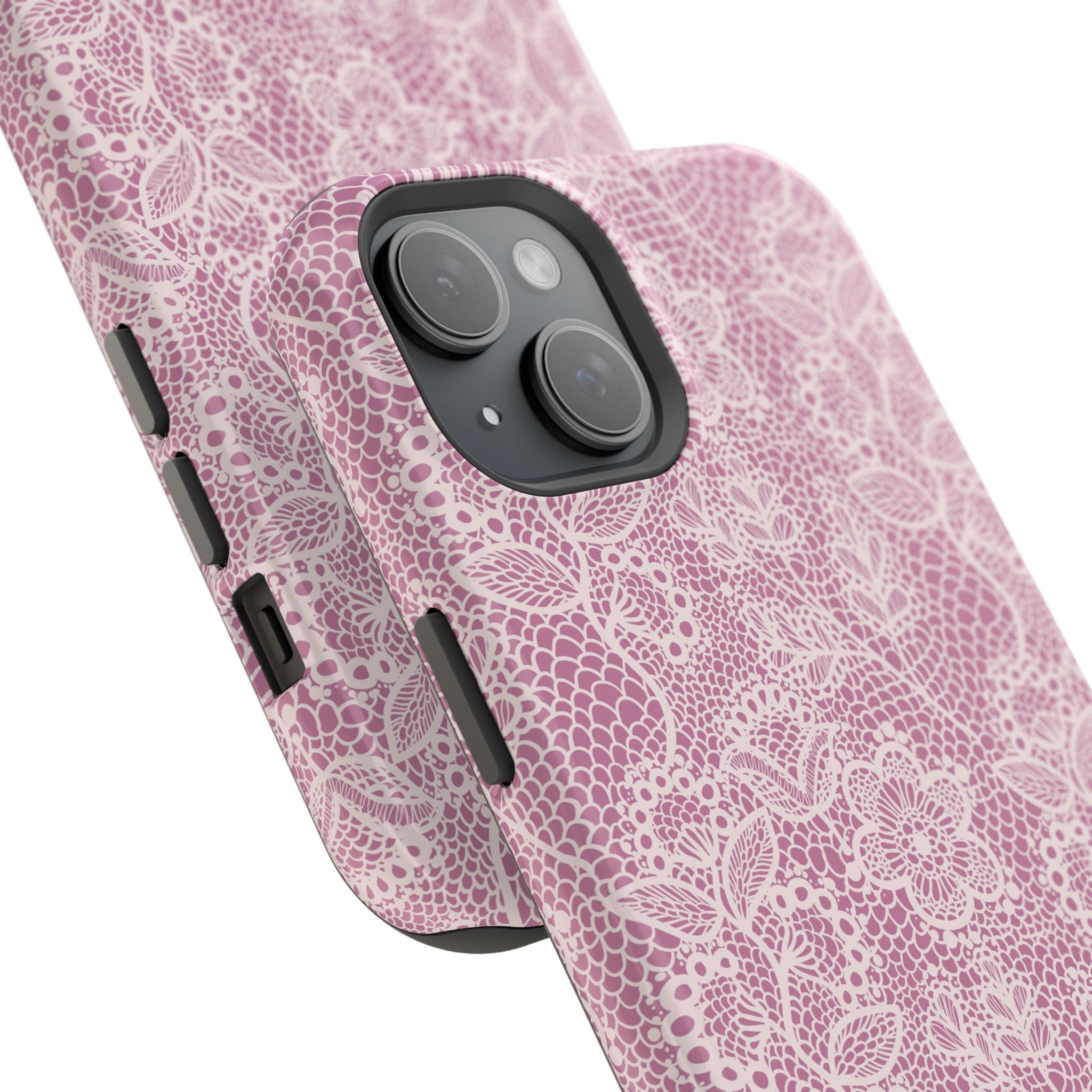 Pink Lace MagSafe iPhone Case with Country Charm and Floral Design, Cute Phone Cover Protects and Enhances Style