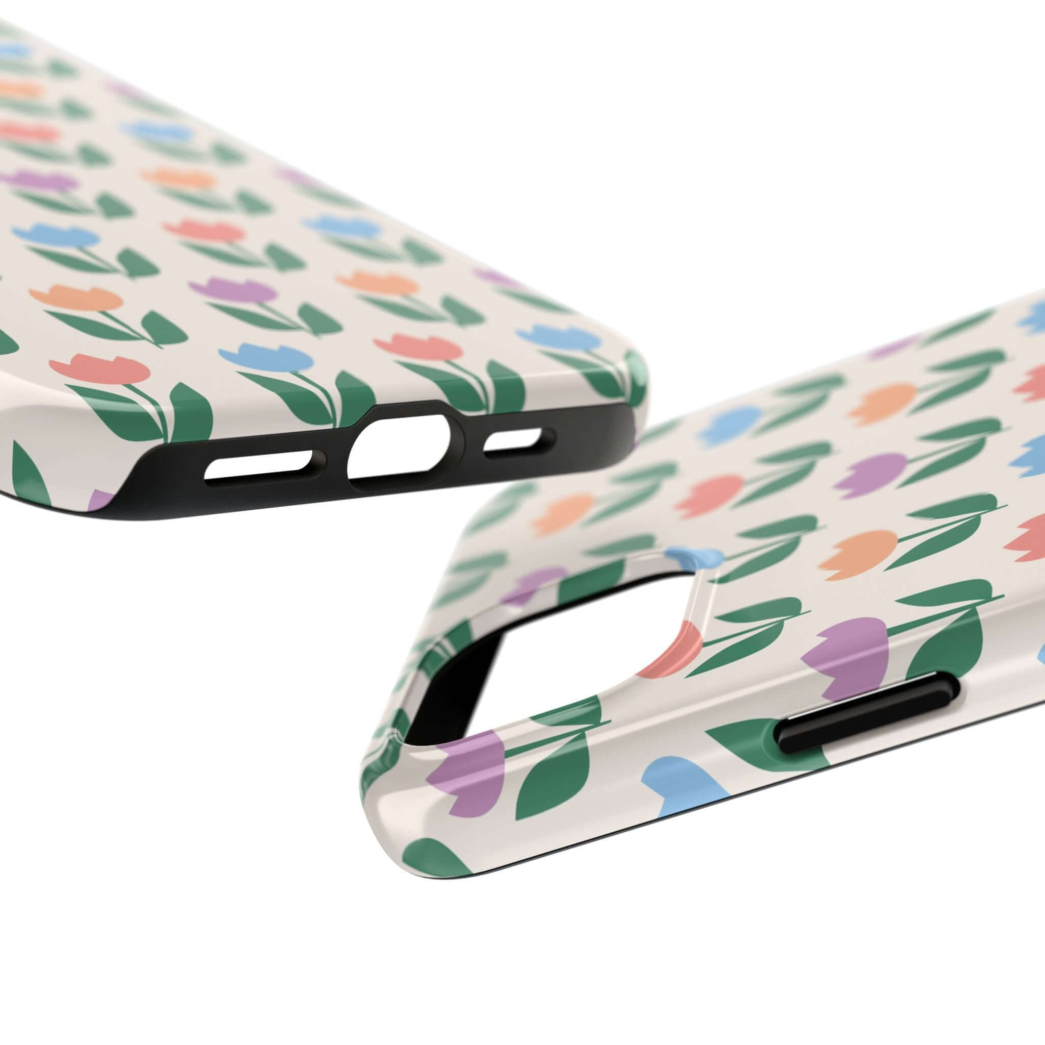 Colorful floral Stroll through Amsterdam Tulip Case for iPhone 14 Pro Max, featuring vibrant tulips to jazz up your phone.