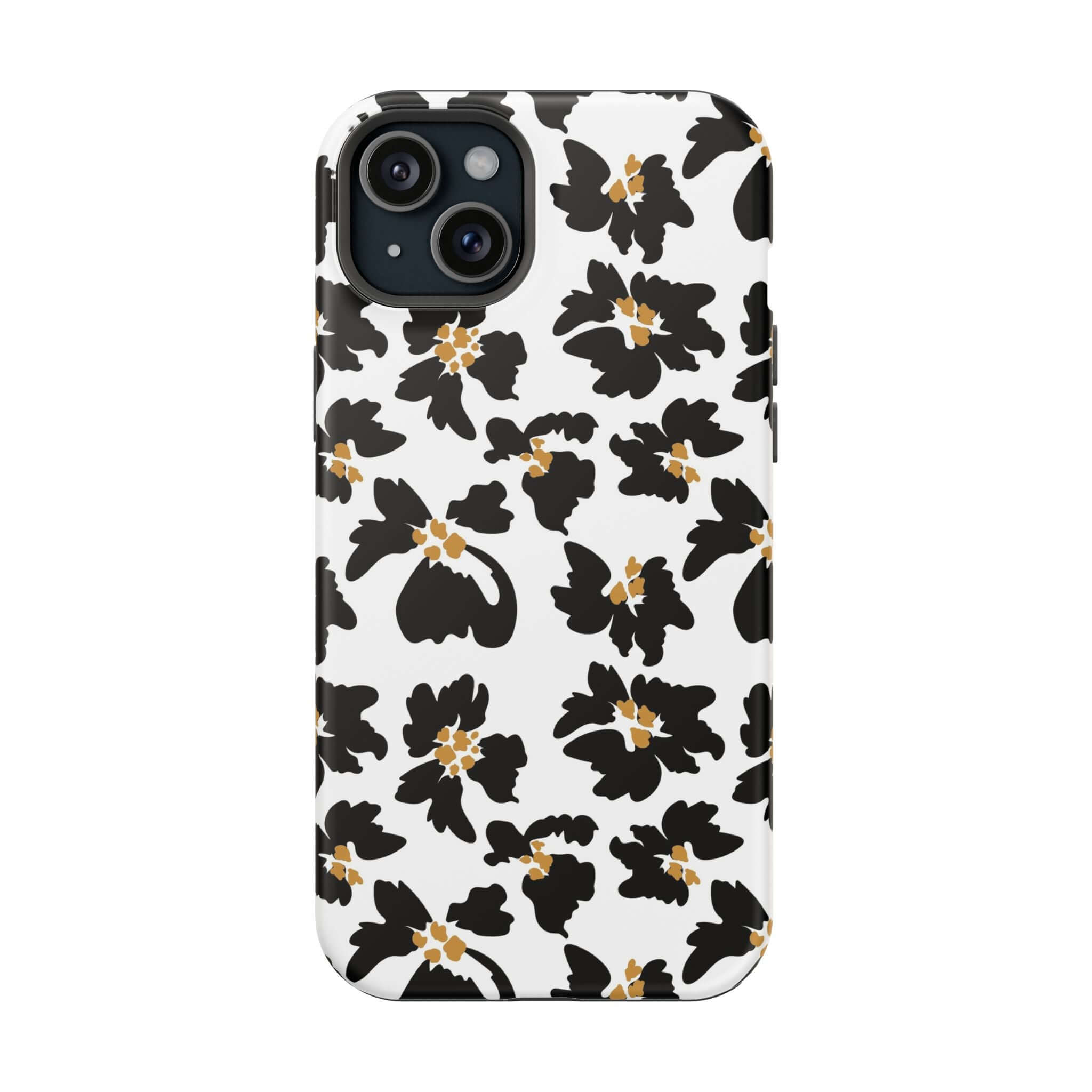 Modern Noir Flora black floral case with animal print for iPhone, cute and stylish MagSafe design.