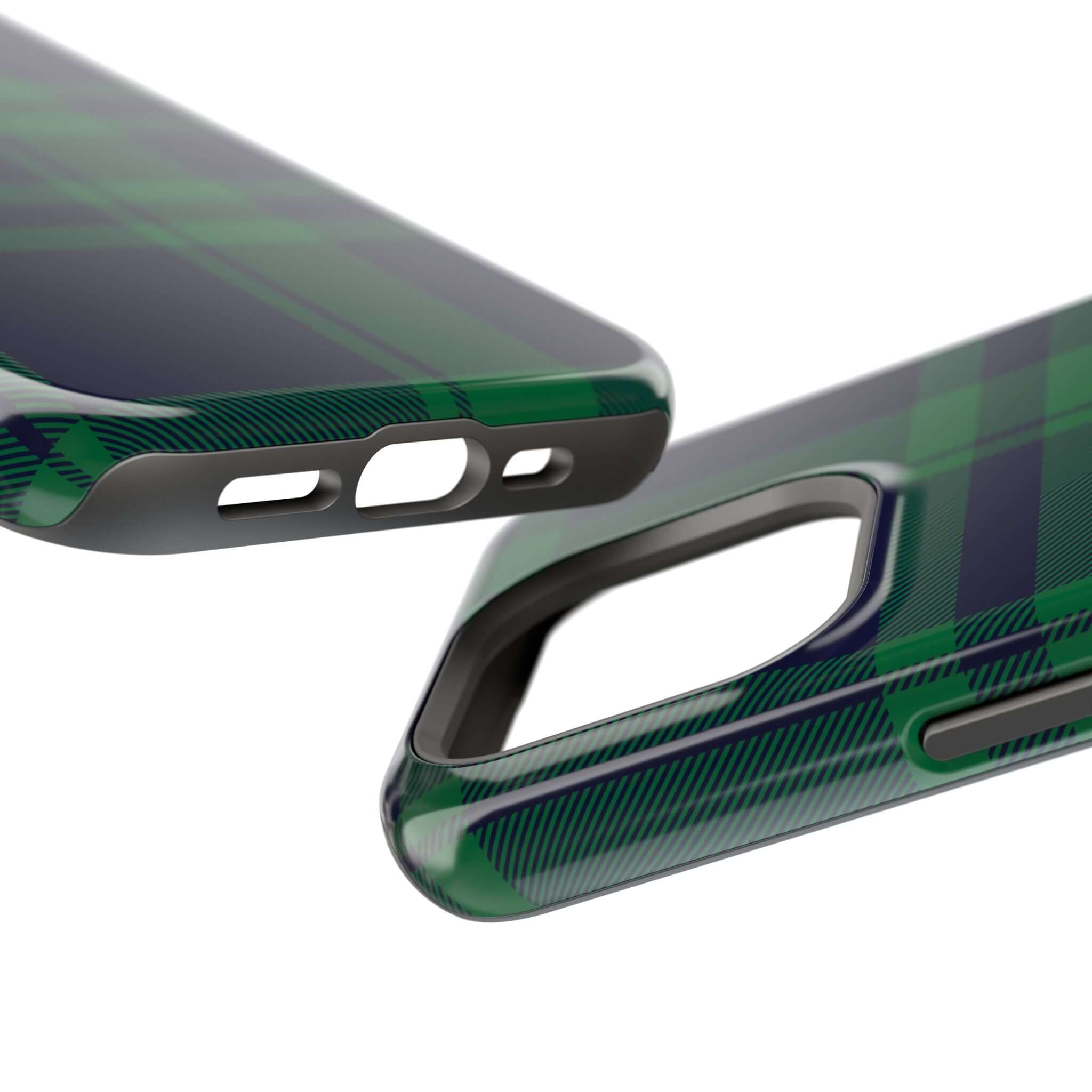 Cute Mistletoe Plaid MagSafe Case showcasing a festive green plaid design for iPhone protection this holiday season.