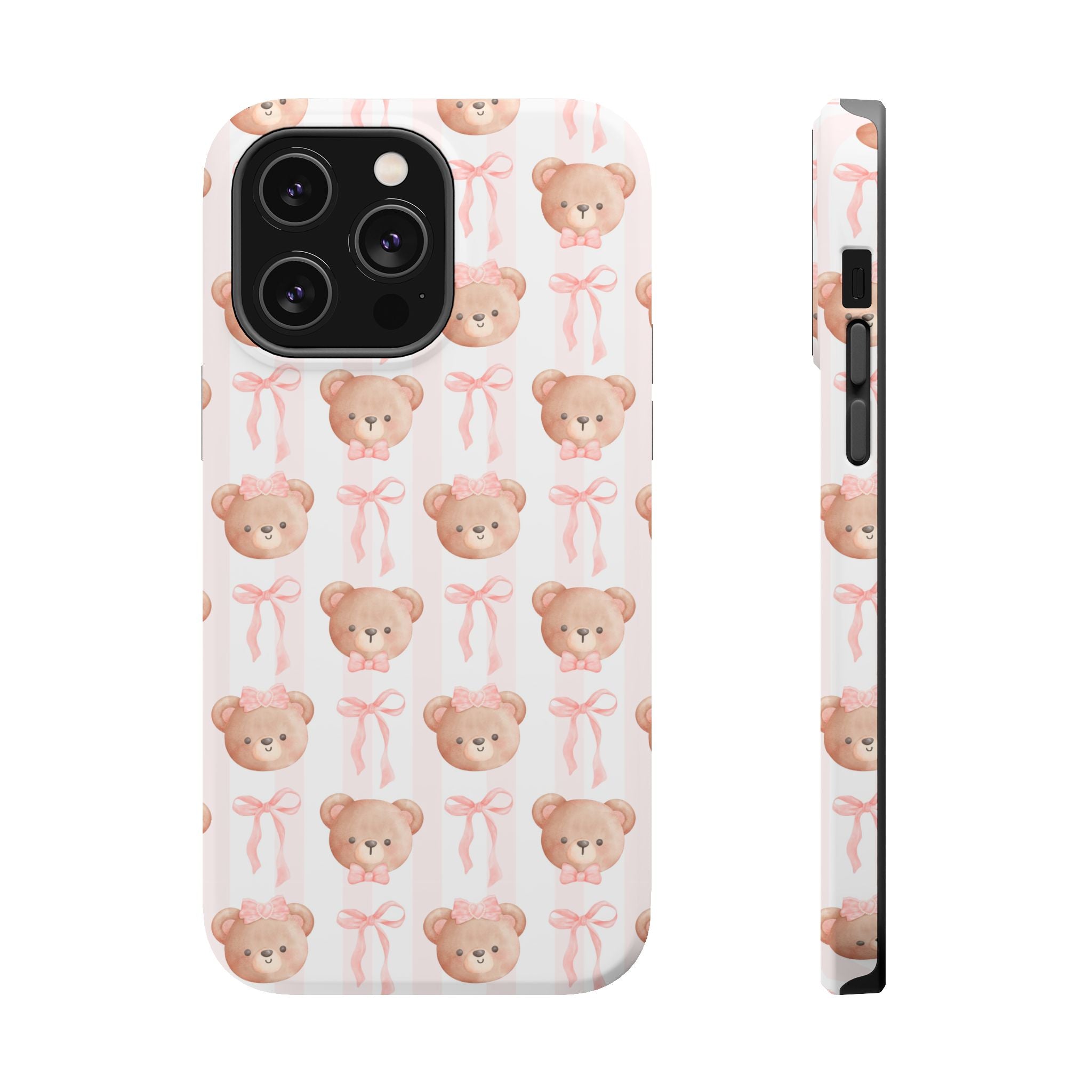 Cute Coquette Bears Phone Case with playful bear design and pink bows, ideal for adding charm to your phone accessories.