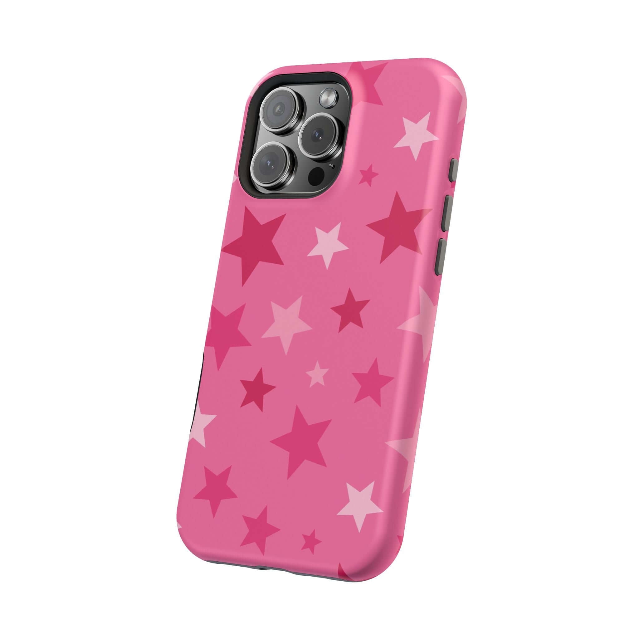 Cute pink iPhone case with star design, perfect accessory for trendy Apple users looking for style and protection.