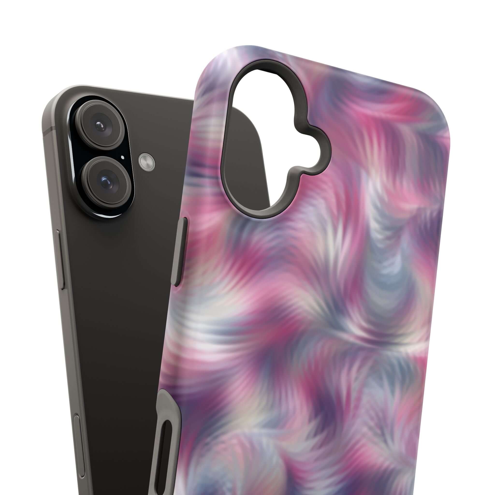 Quirky Losing Sight purple abstract MagSafe iPhone case with cute tie dye swirl design, perfect floral phone cover for playful vibes.