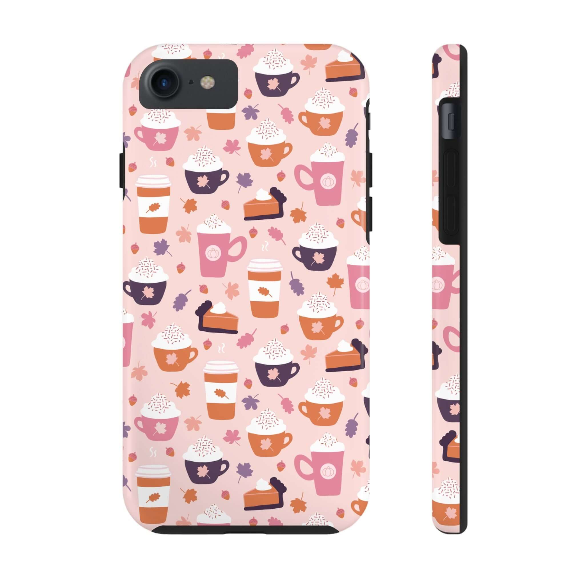 Cute PSL Vibes iPhone phone case with fall drink patterns, perfect for pumpkin spice lovers and for stylish phone protection and upgrade