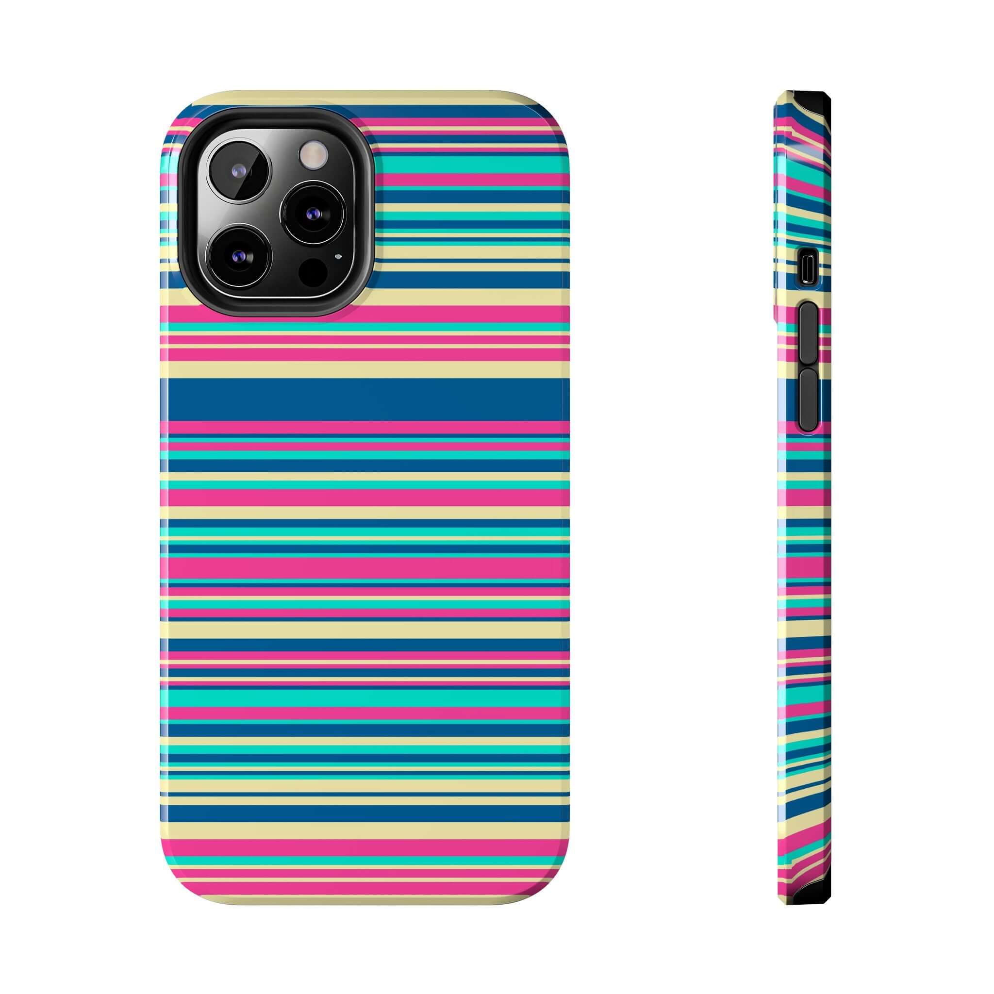 Colorful striped iPhone case for iPhone 14 and iPhone 15 | Cute and playful phone case with free shipping