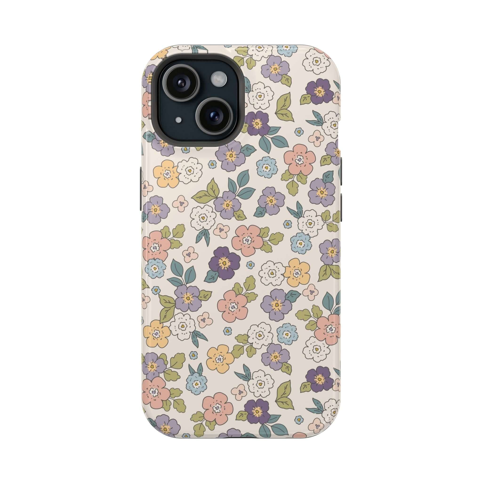 Colorful floral iPhone case featuring a ditsy daisy pattern, perfect for stylish beachy vibes and cute phone cover enthusiasts.