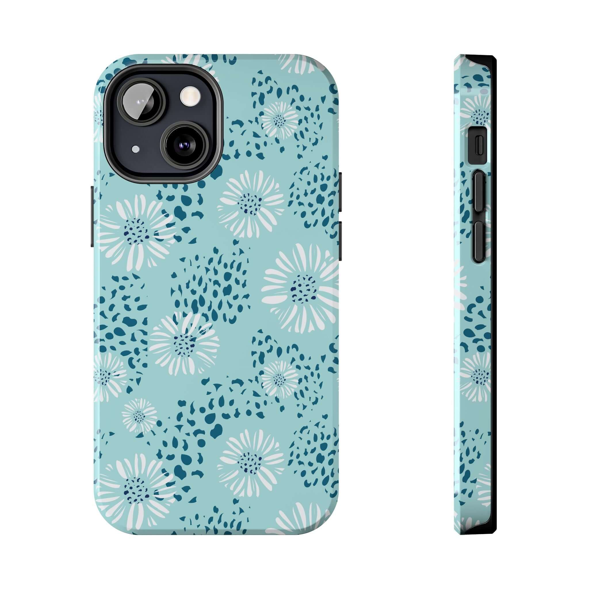 Coastal Aesthetics Floral Beach iPhone Case with Teal Design - Cute and Colorful Phone Cover Compatible with iPhone 14 Pro Max and Samsung S23