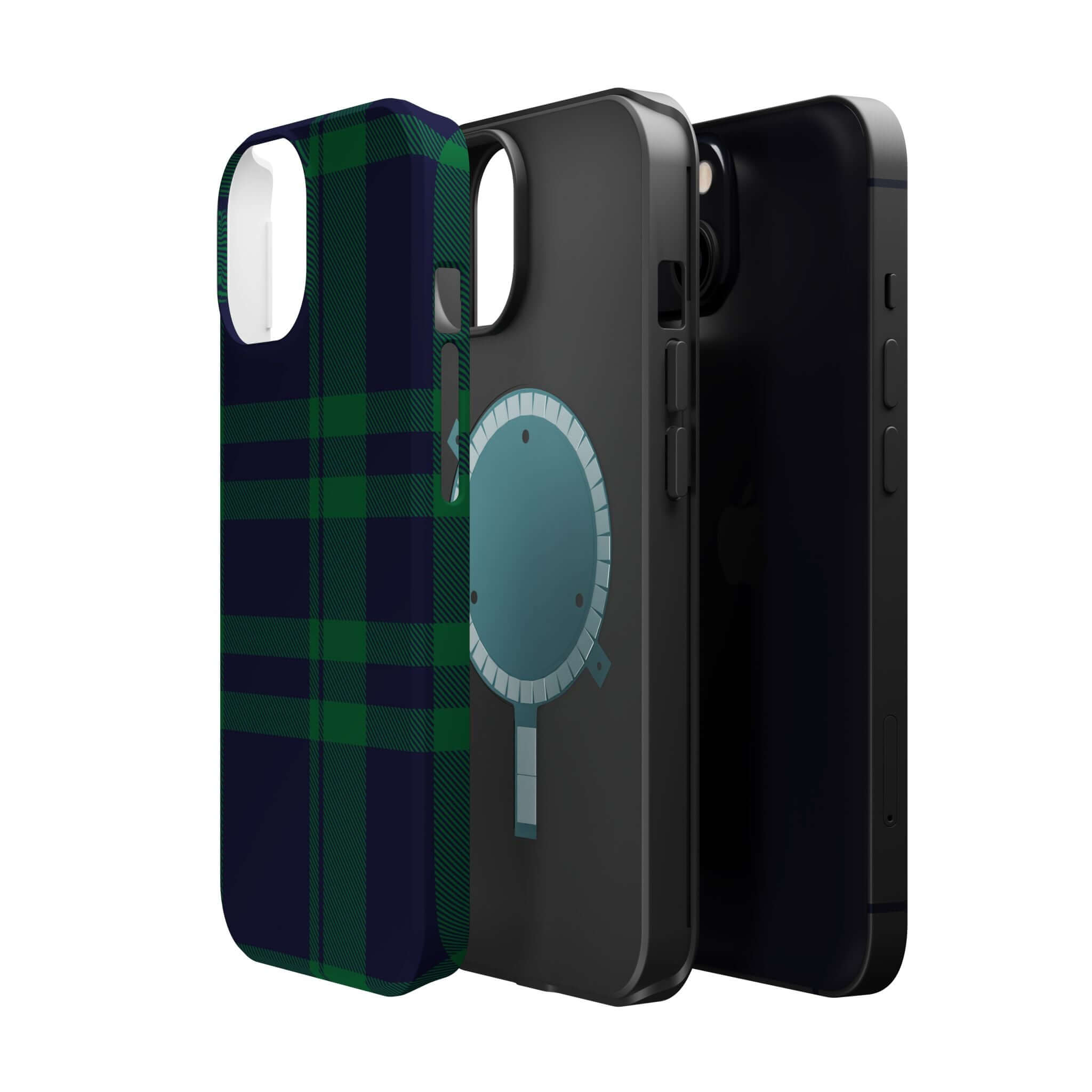 Mistletoe Plaid MagSafe Case showcasing a festive design, ideal cute phone cover for the holiday season.