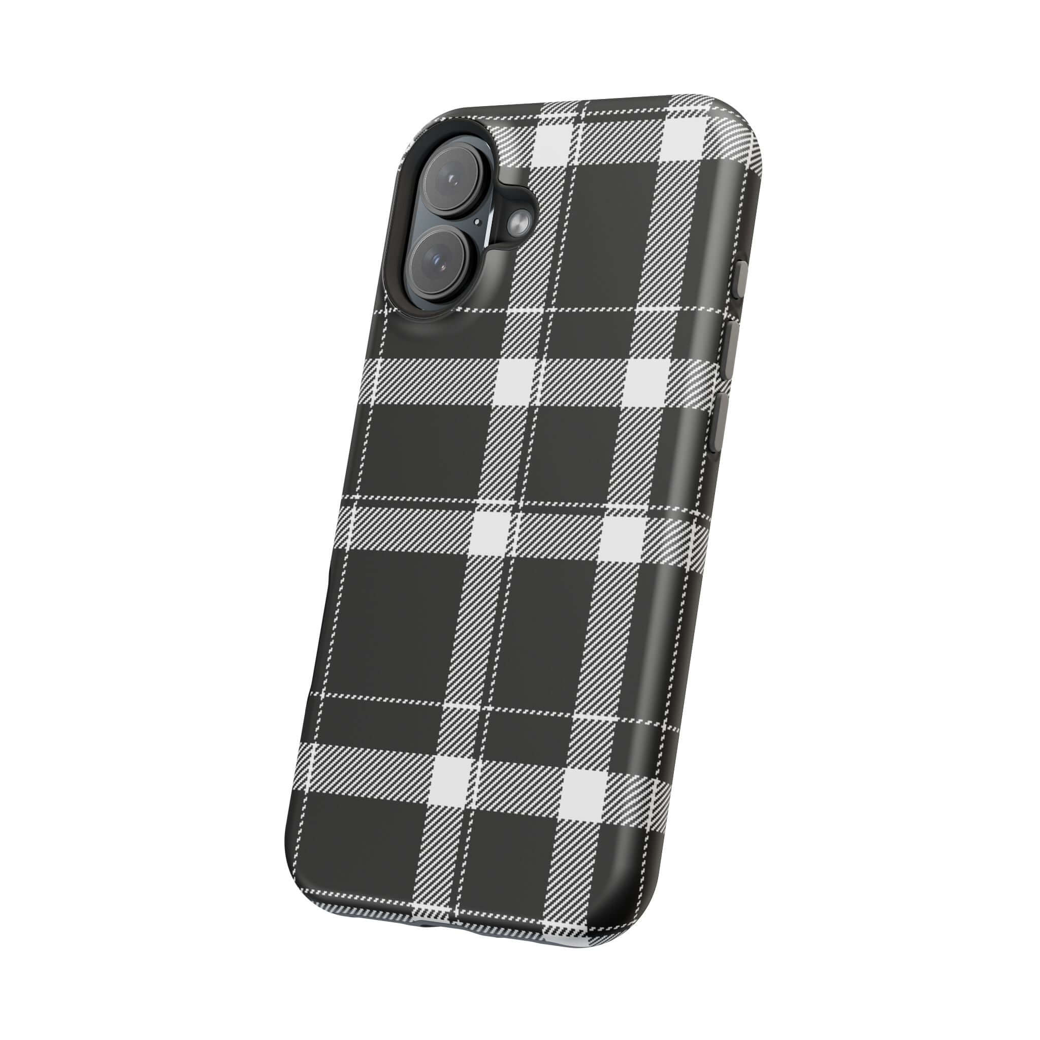 Cute black plaid phone case for Apple iPhone, stylish protection for your device while keeping you fashionable.