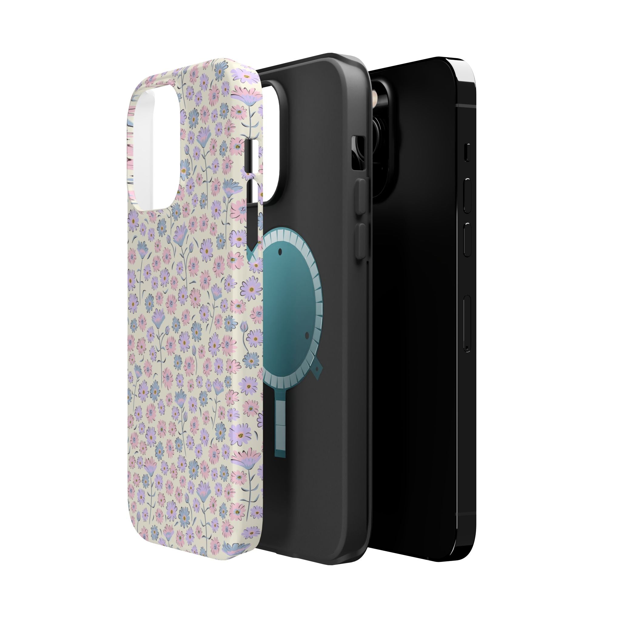 Pink Flower Case for iPhone 16 with Cottage Mornings design, showcasing cute floral pattern and MagSafe compatibility.