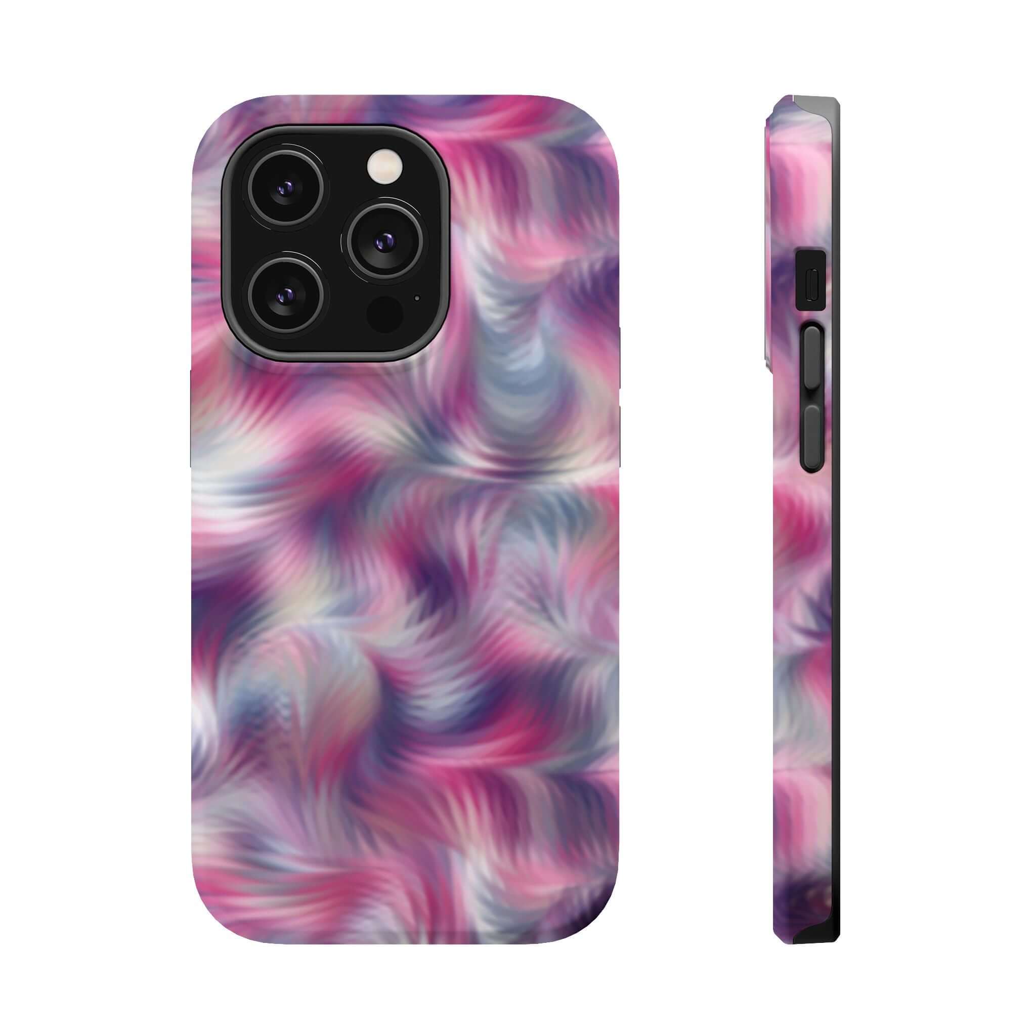 Loosing Sight Purple Abstract MagSafe iPhone Case with tie dye swirl design, a cute and quirky phone cover that stands out.