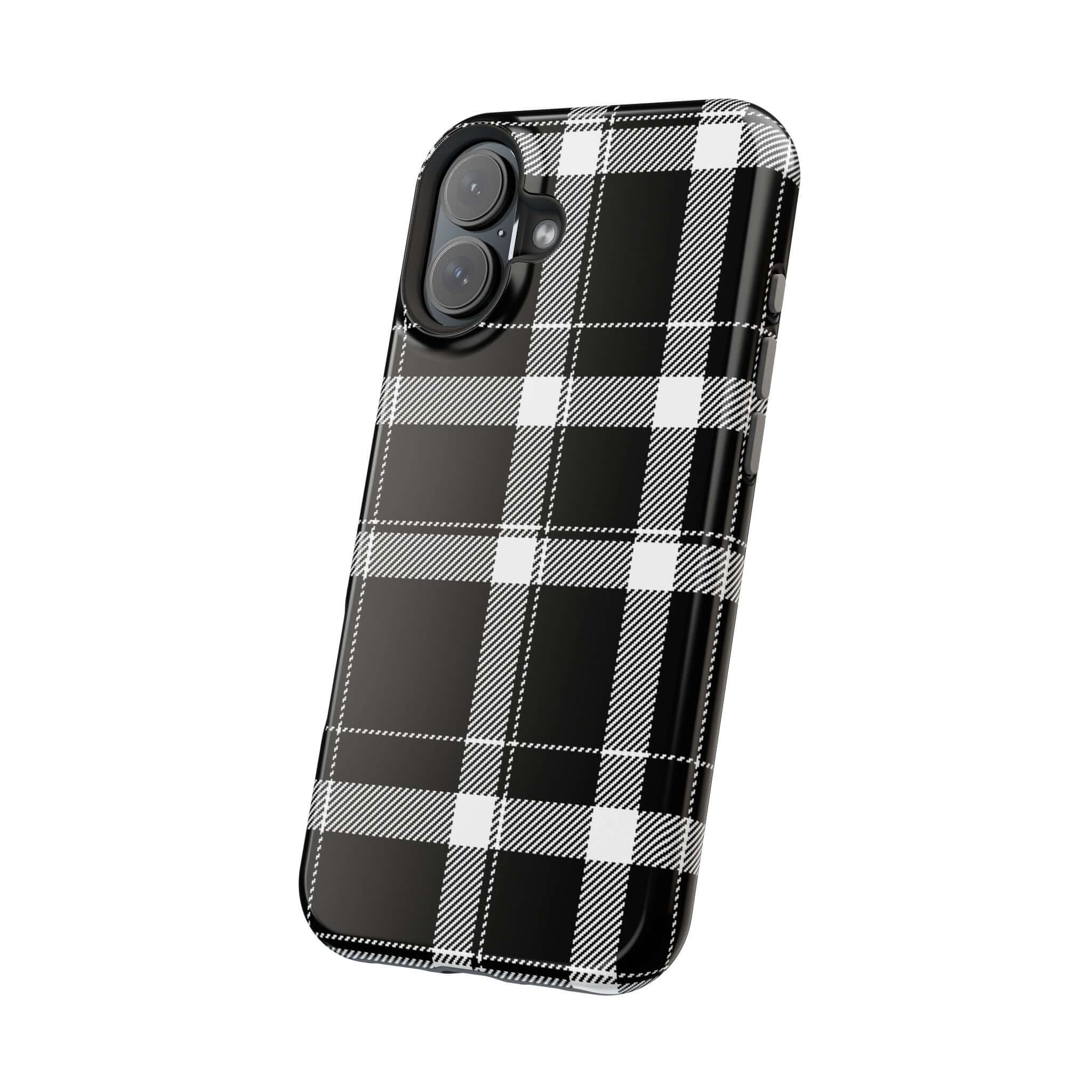 Cute black plaid phone case designed for stylish Apple iPhones, perfect for protecting your device with flair.