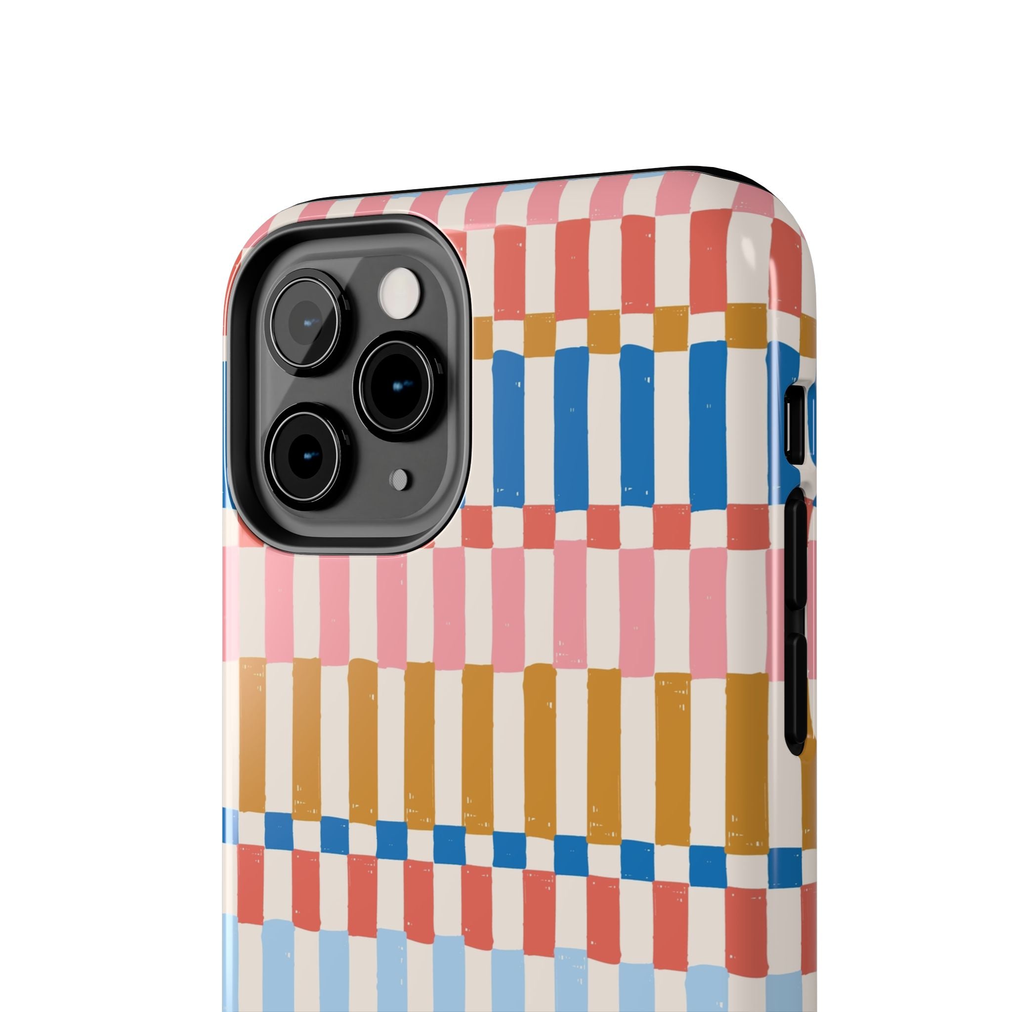 Colorwave Stripes vintage iPhone case with vibrant colorful stripes, cute phone case cover for iPhone, stylish and protective i phone case.