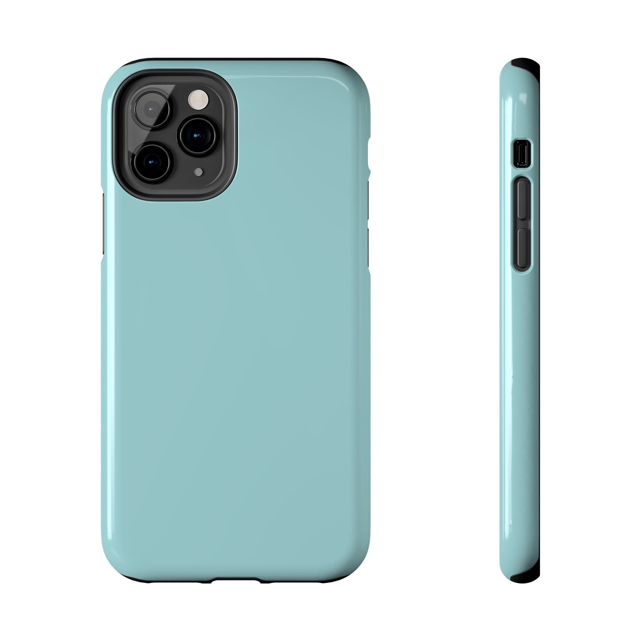 Minty Green solid teal phone case for iPhone 16, cute protective cover showcasing back and side view for stylish protection.