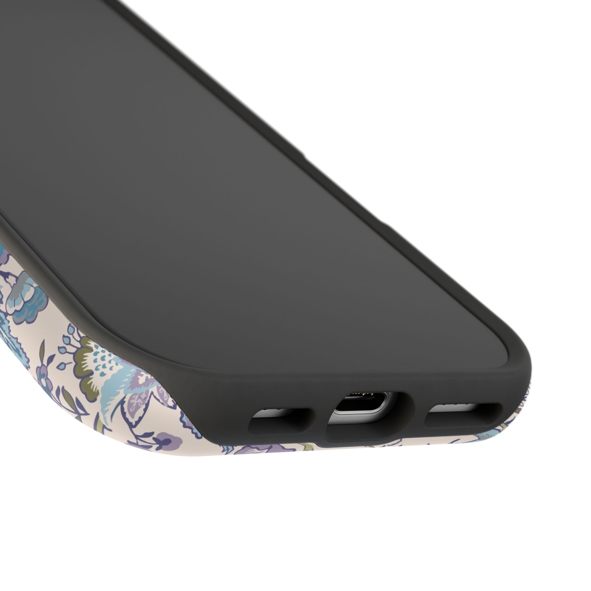 Blue CottageCore MagSafe iPhone case with floral design, offering style and protection. Cute, nature-inspired phone cover.