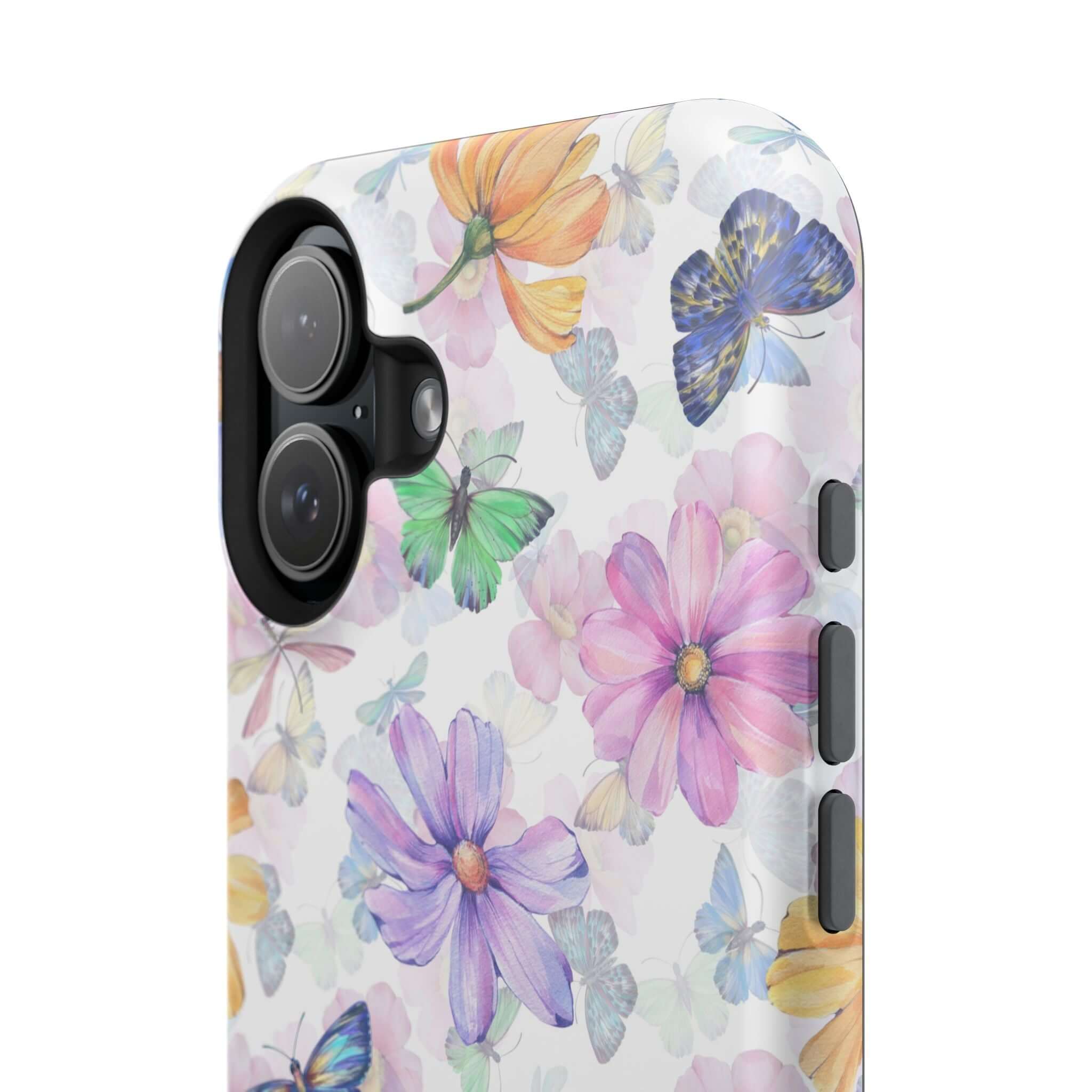 Cute MagSafe iPhone case with watercolor butterfly and flower design for iPhone 16, stylish and protective Fluttering Blooms phone case