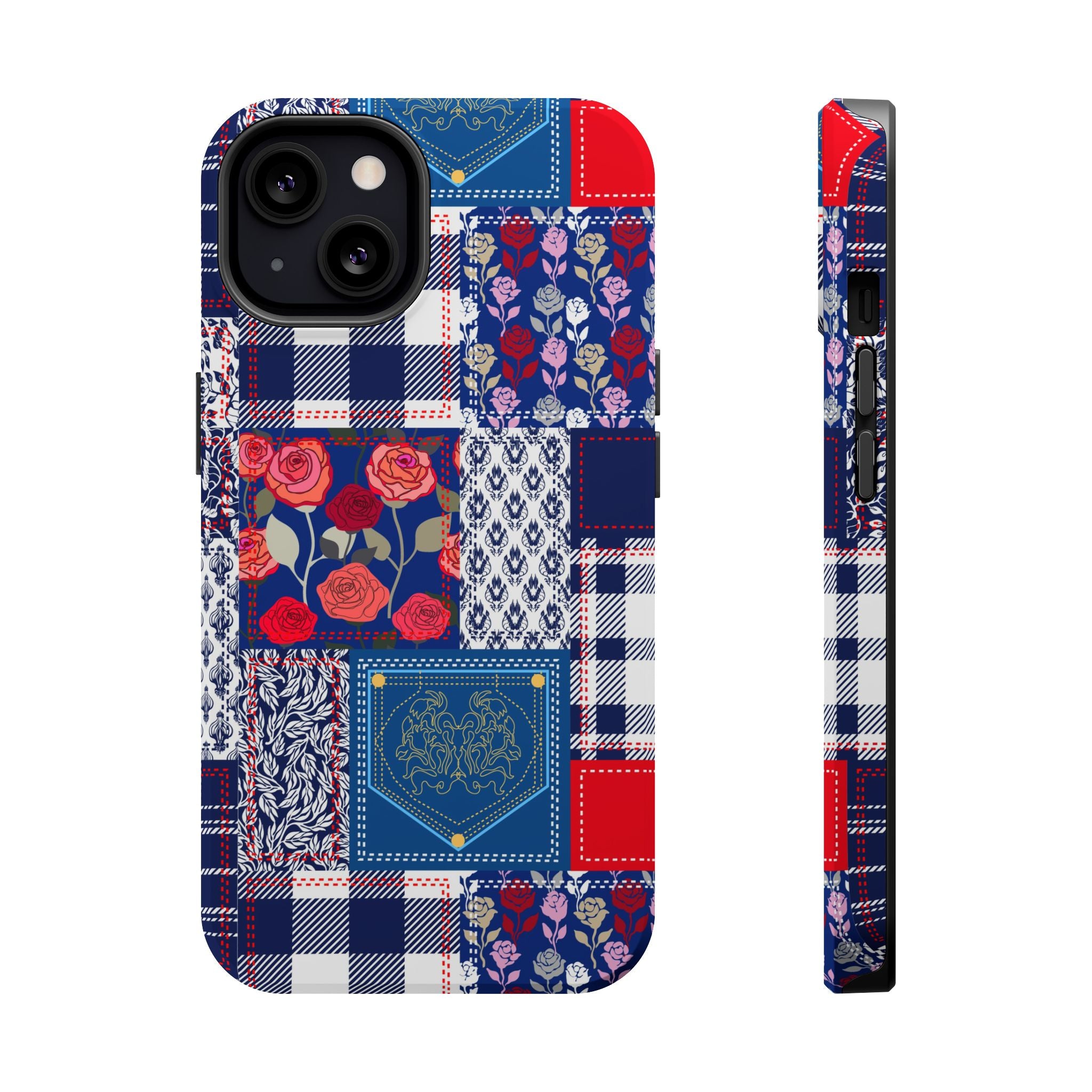 Crimson Bloom | Blue Patchwork Case