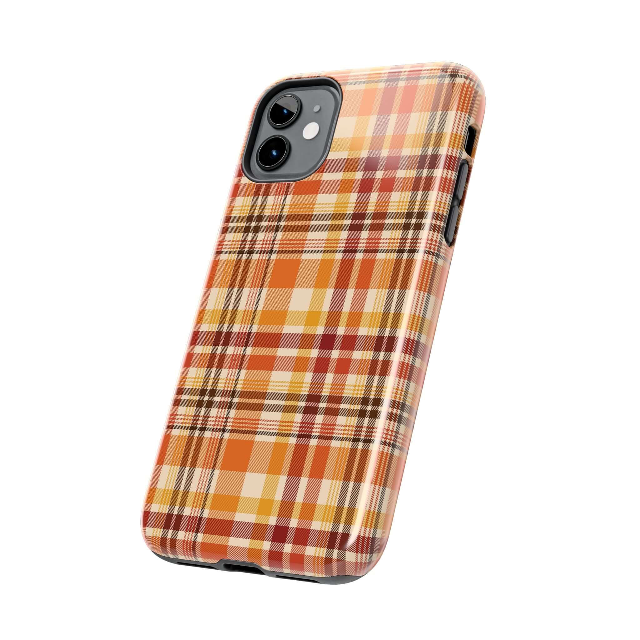 Autumn Air Fall Plaid Halloween phone case with cute plaid design for iPhone, perfect fall accessory.