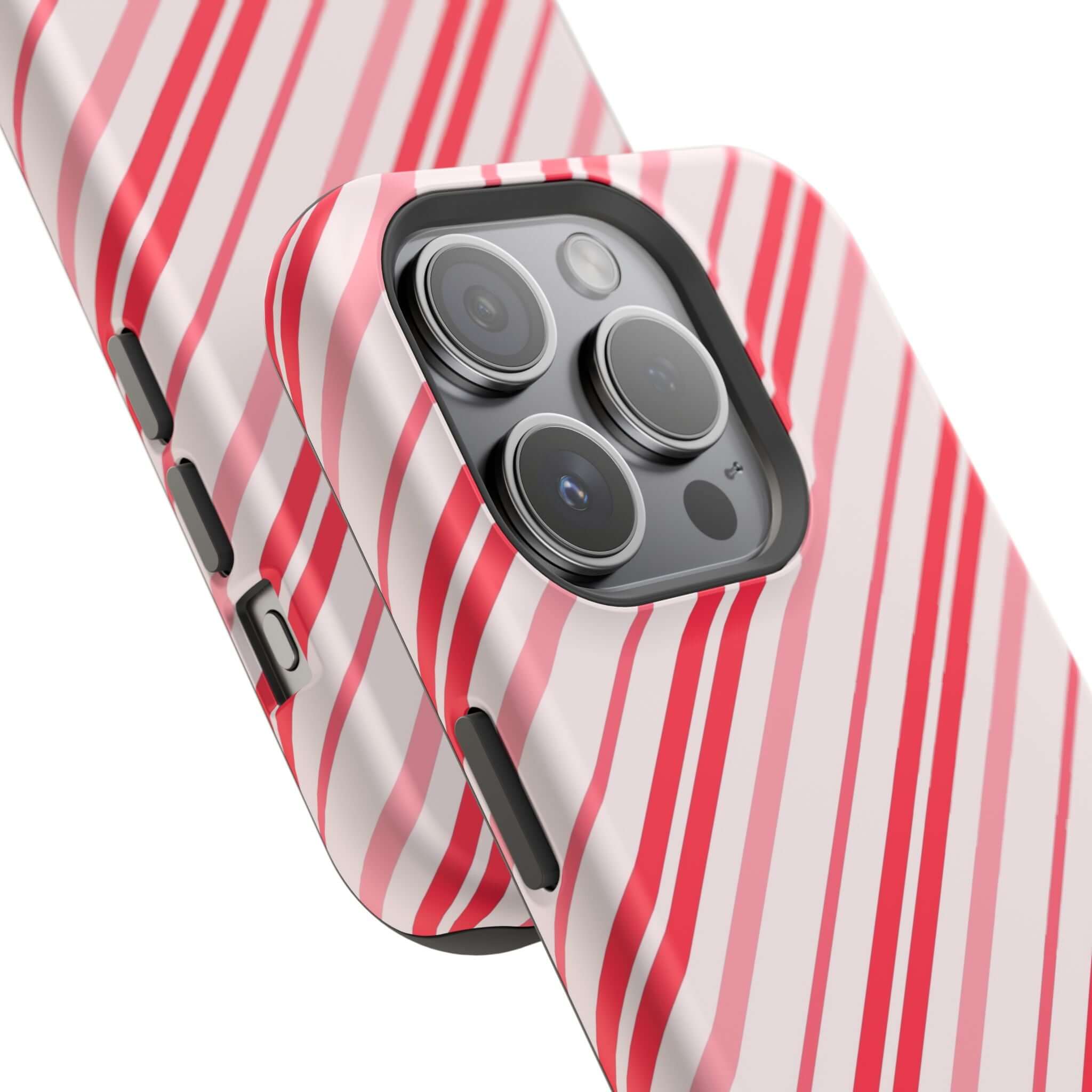 Festive Candy Cane MagSafe Christmas Phone Case with Red Stripes, Perfect Cute Holiday Cover for iPhone.