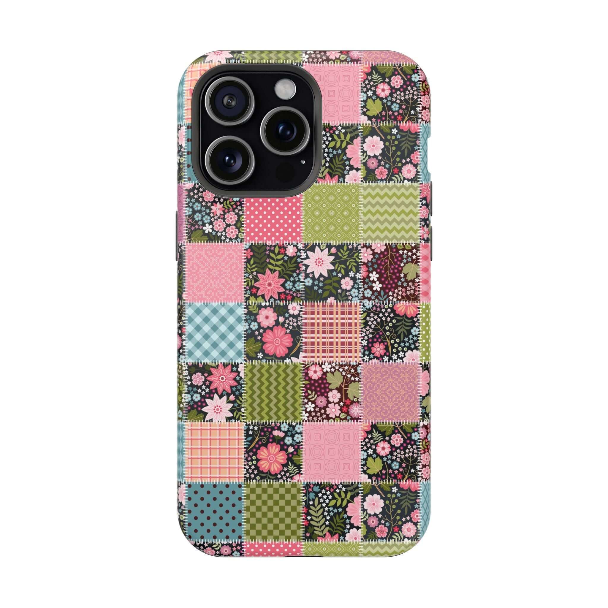 Cute Floral iPhone Case with Wildflower Patchwork Design, MagSafe Compatible for Groovy Granola Girls