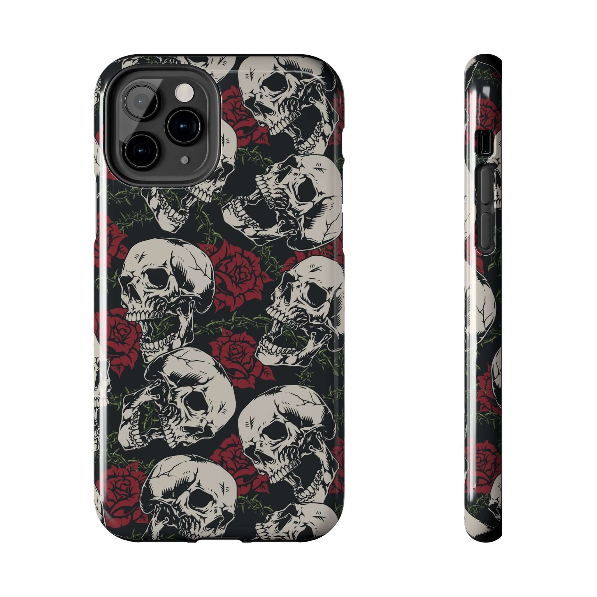 Cute MagSafe iPhone case with skull and rose design, Baddie Girl Vibes iPhone 16 case, Cute protective phone case with rebellious biker theme