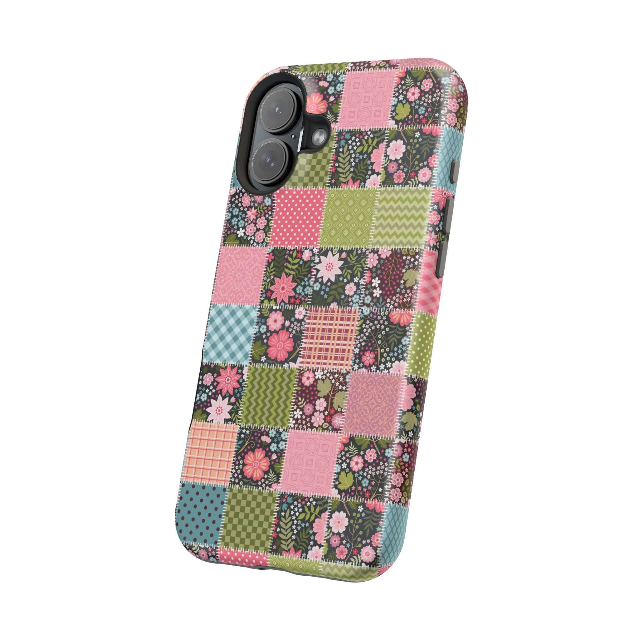 Cute Flora Forage Wildflower Patchwork MagSafe iPhone Case, floral design, granola girl phone cover for free spirits.