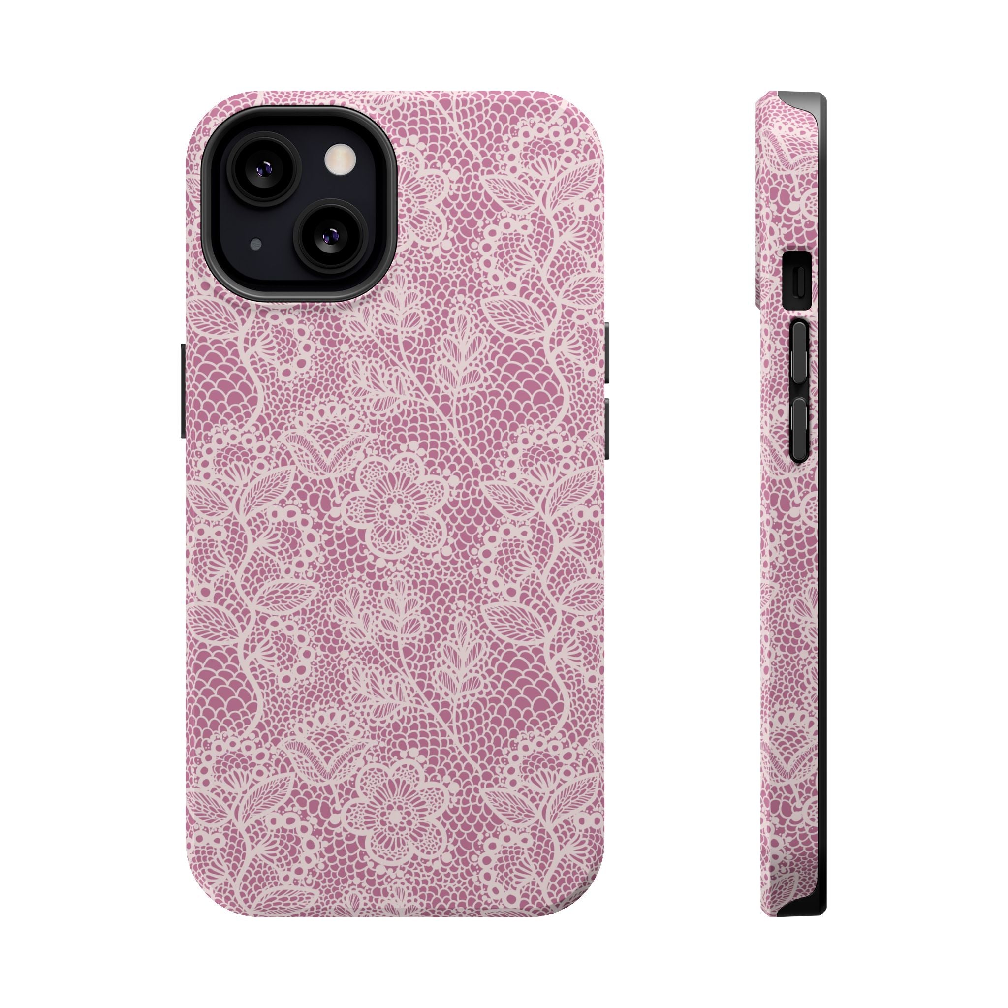 Pink Lace MagSafe iPhone Case with Floral Design - Cute Phone Cover Adds Country Charm