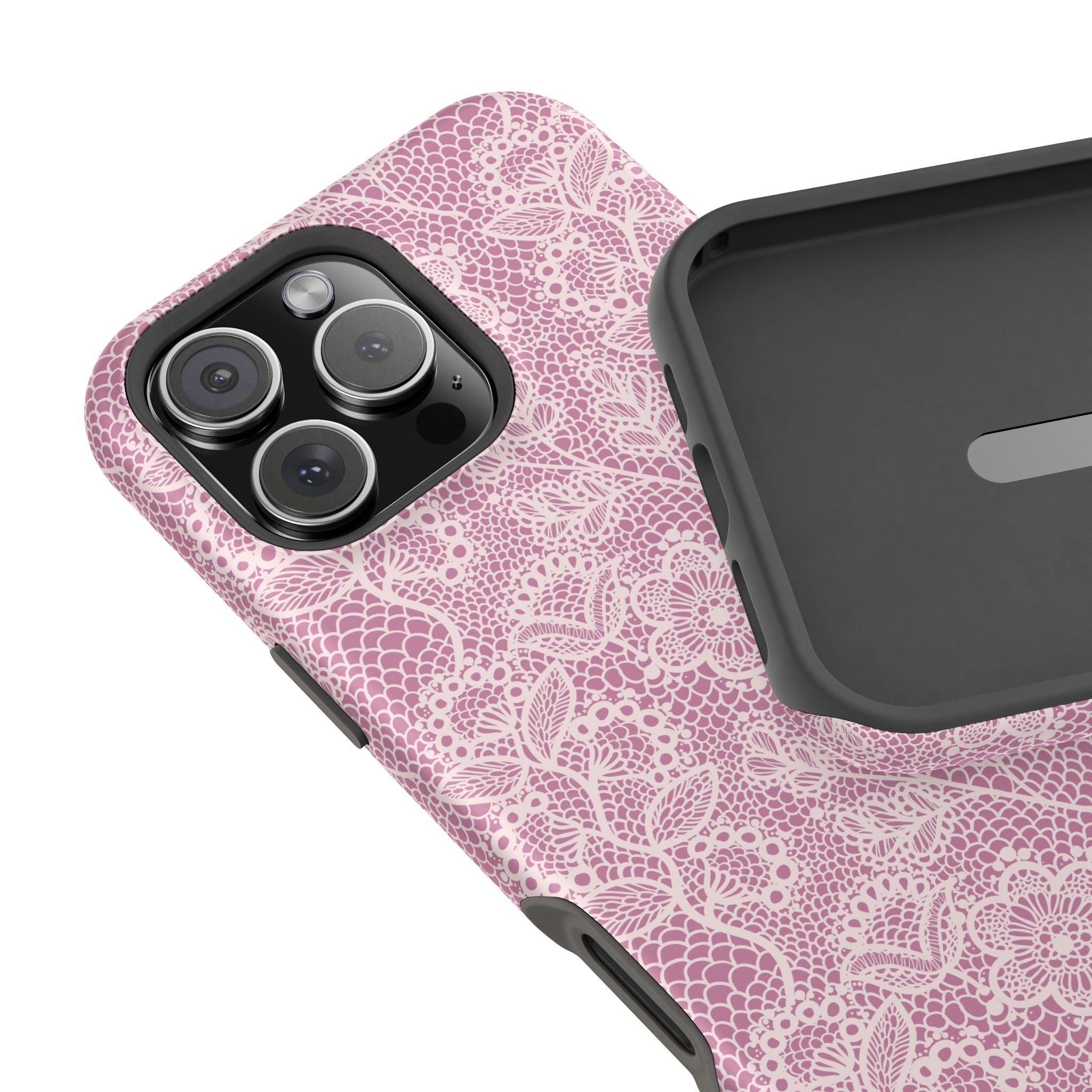 Pink Lace MagSafe iPhone Case with Floral Design - Cute and Protective Phone Cover.