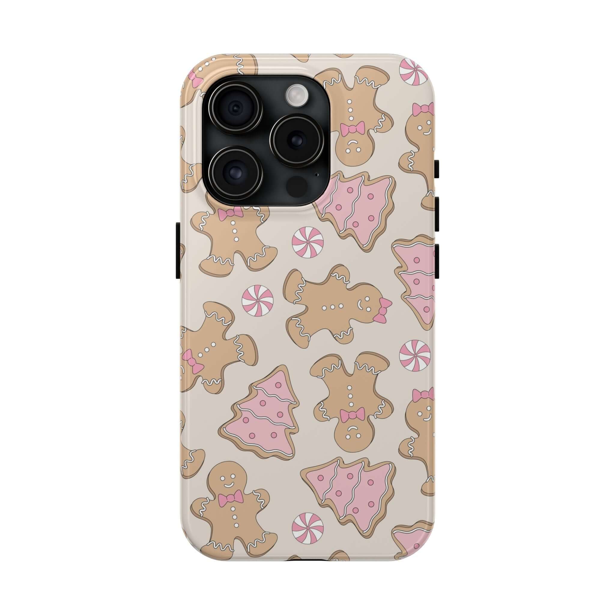 Gingerbread Girlie Christmas cookie phone case, cute iPhone cover with festive holiday design, colorful and protective accessory.