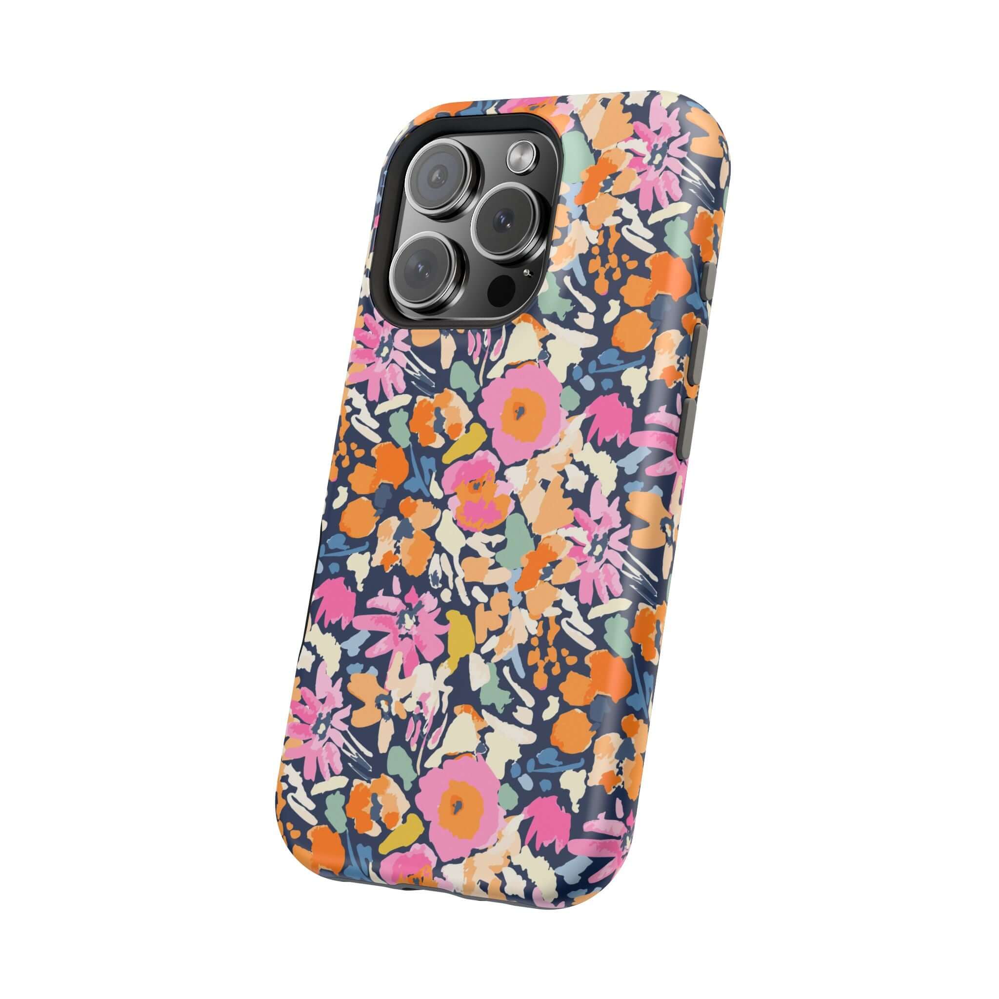 Colorful Botanic Burst cute MagSafe iPhone case featuring vibrant floral design for iPhone 16, offering style and protective flair.