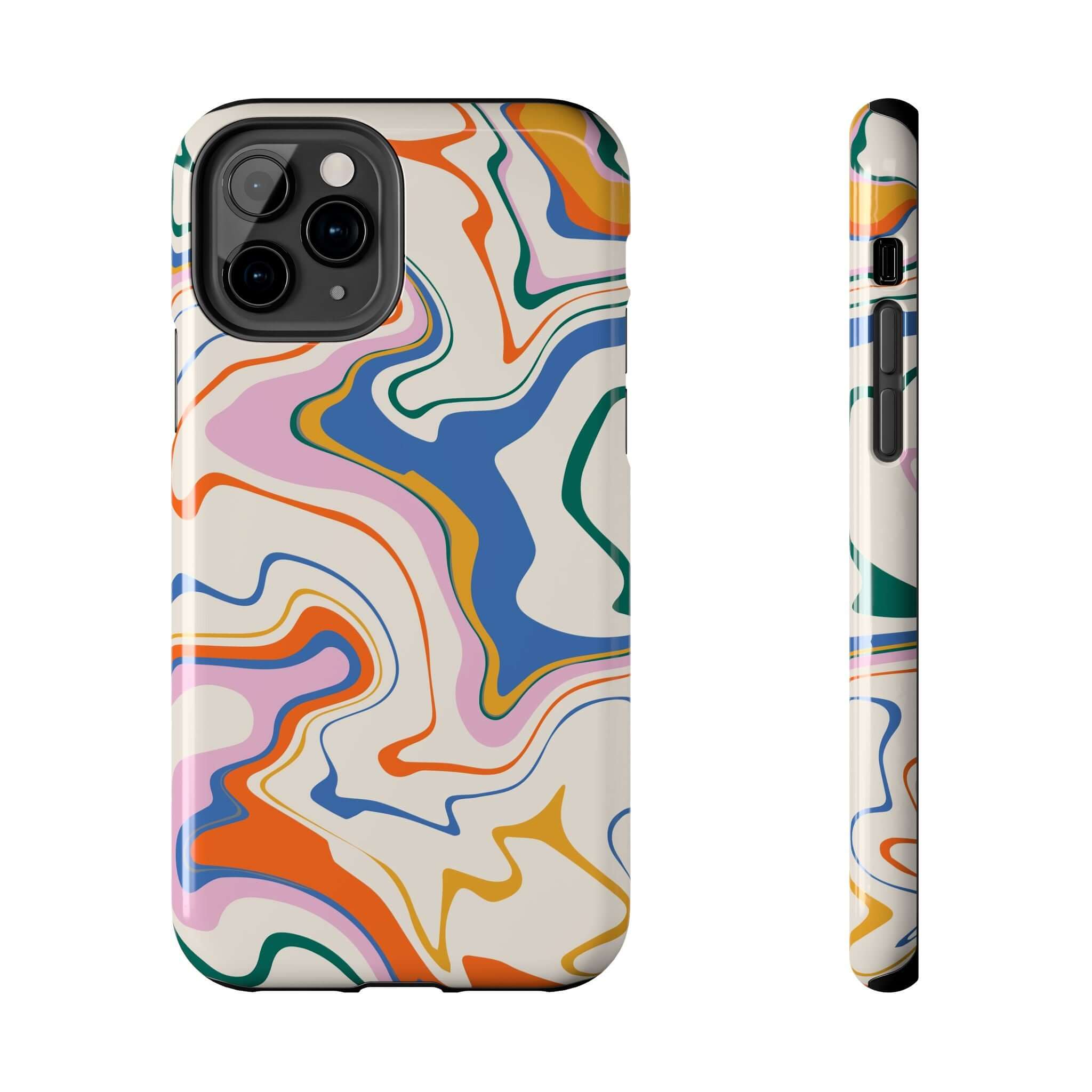 Colorful abstract iPhone case with vibrant swirl design for iPhone 14 Pro Max and Samsung S23, cute protective phone case