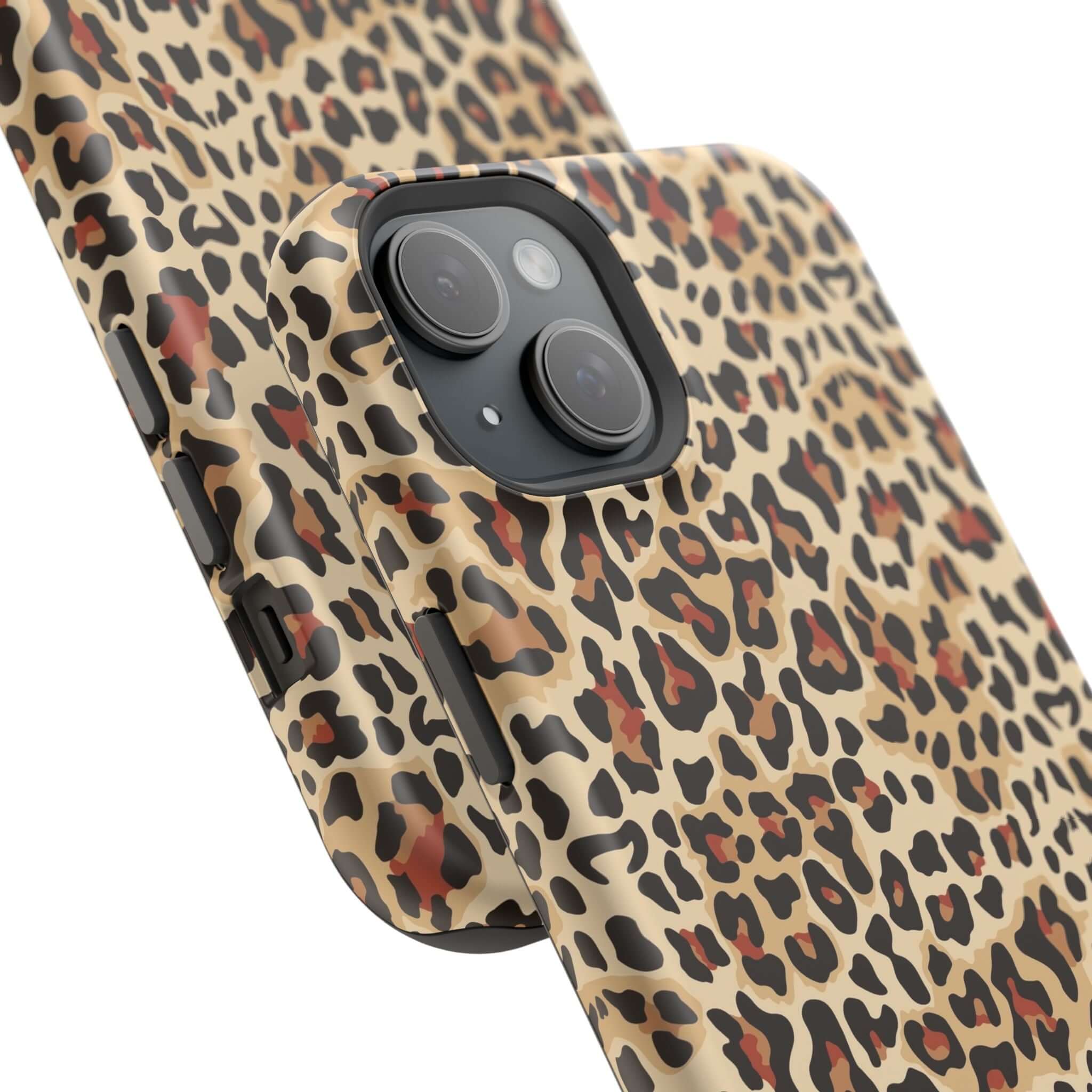 Leopard print MagSafe iPhone case, colorful and cute design offering stylish and reliable protection with a chic animal print.