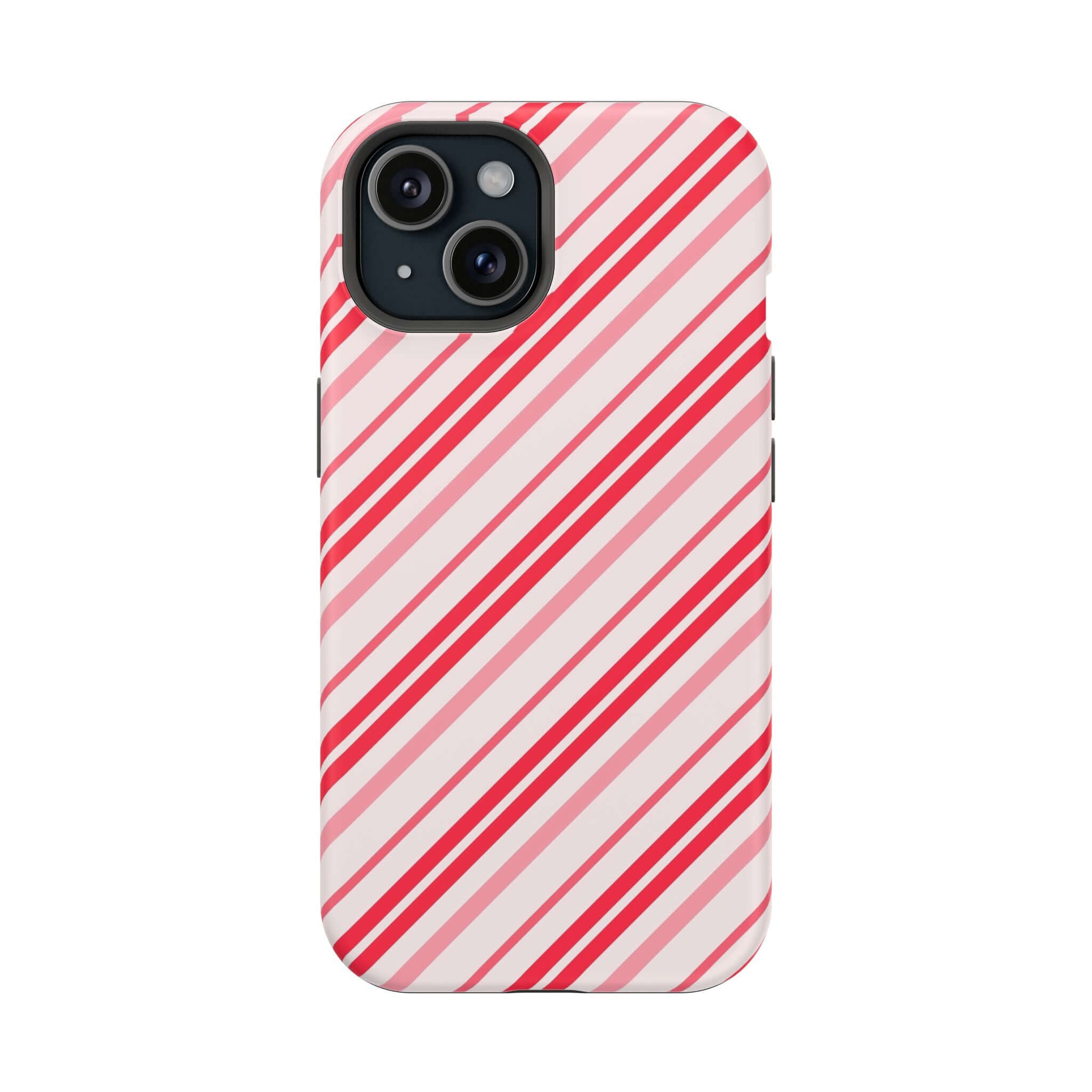 Festive MagSafe phone case with candy cane design, perfect holiday and Christmas accessory, cute xmas cover for iPhone.