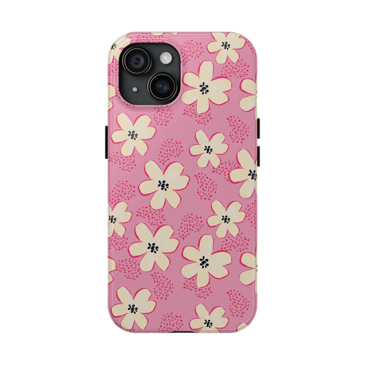 Cute iPhone 14 case with pink tropical floral design, Forever Summer phone cover, free shipping available