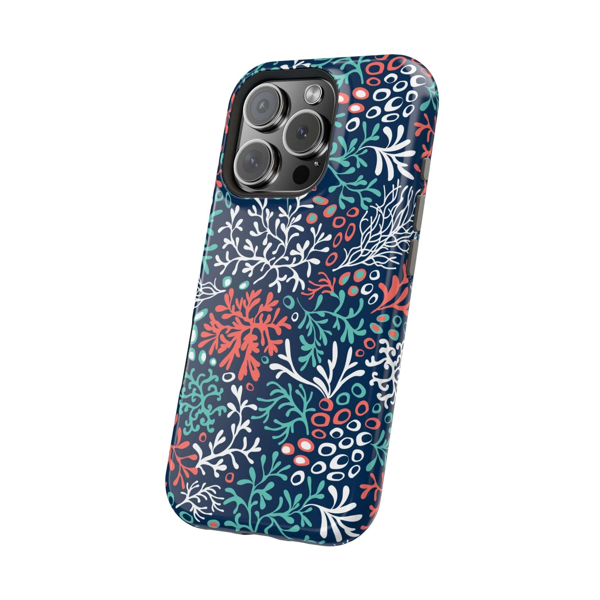 Colorful coral reef design on a cute iPhone 16 beachy case for stylish protection.