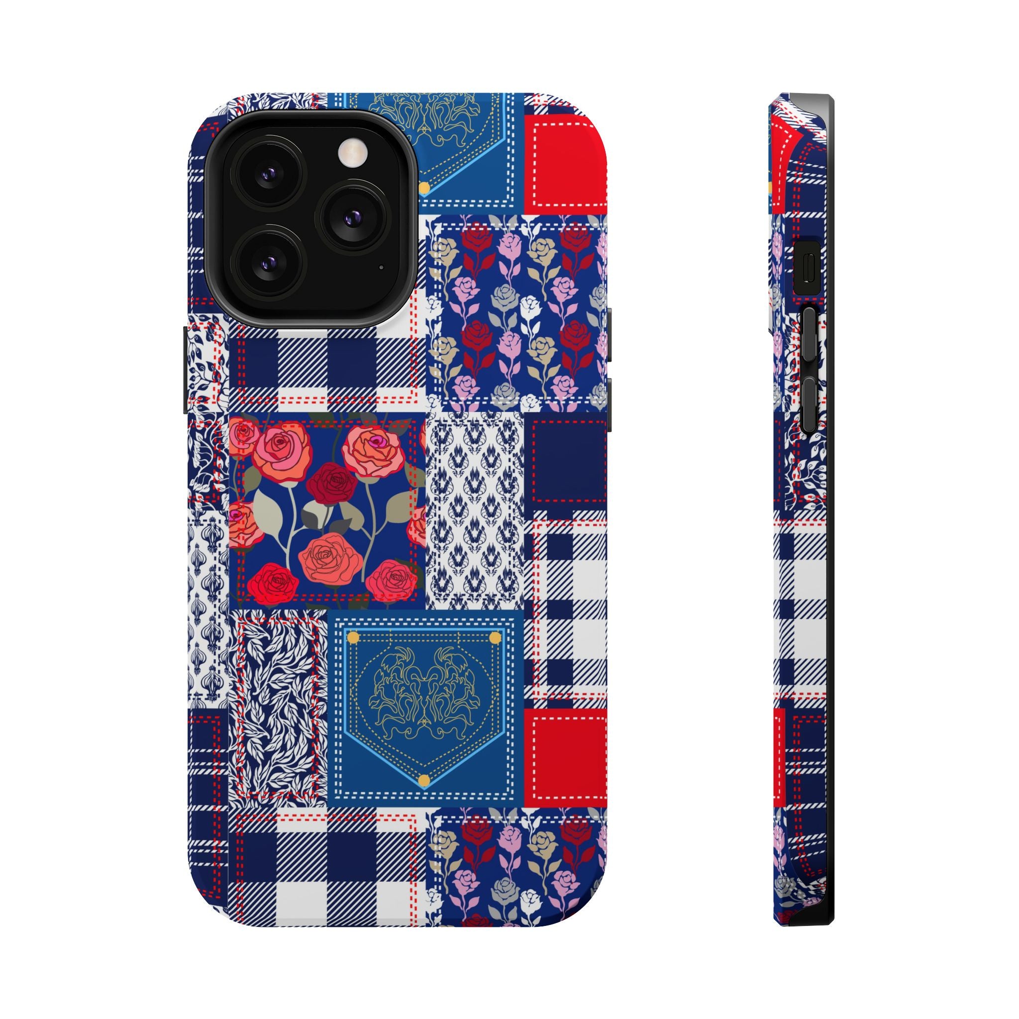 Crimson Bloom | Blue Patchwork Case