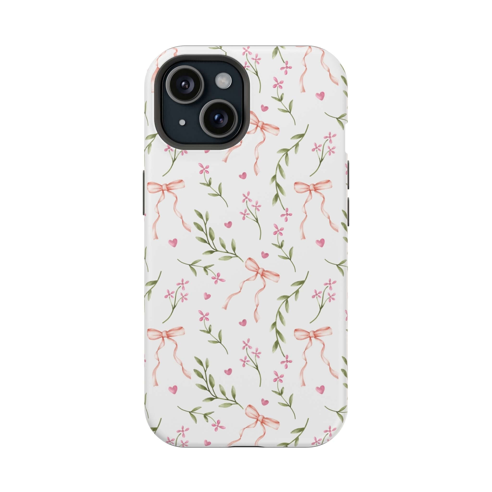 Pink Coquette MagSafe iPhone Case with floral and bow design, perfect cute phone cover by Darling Daydream.